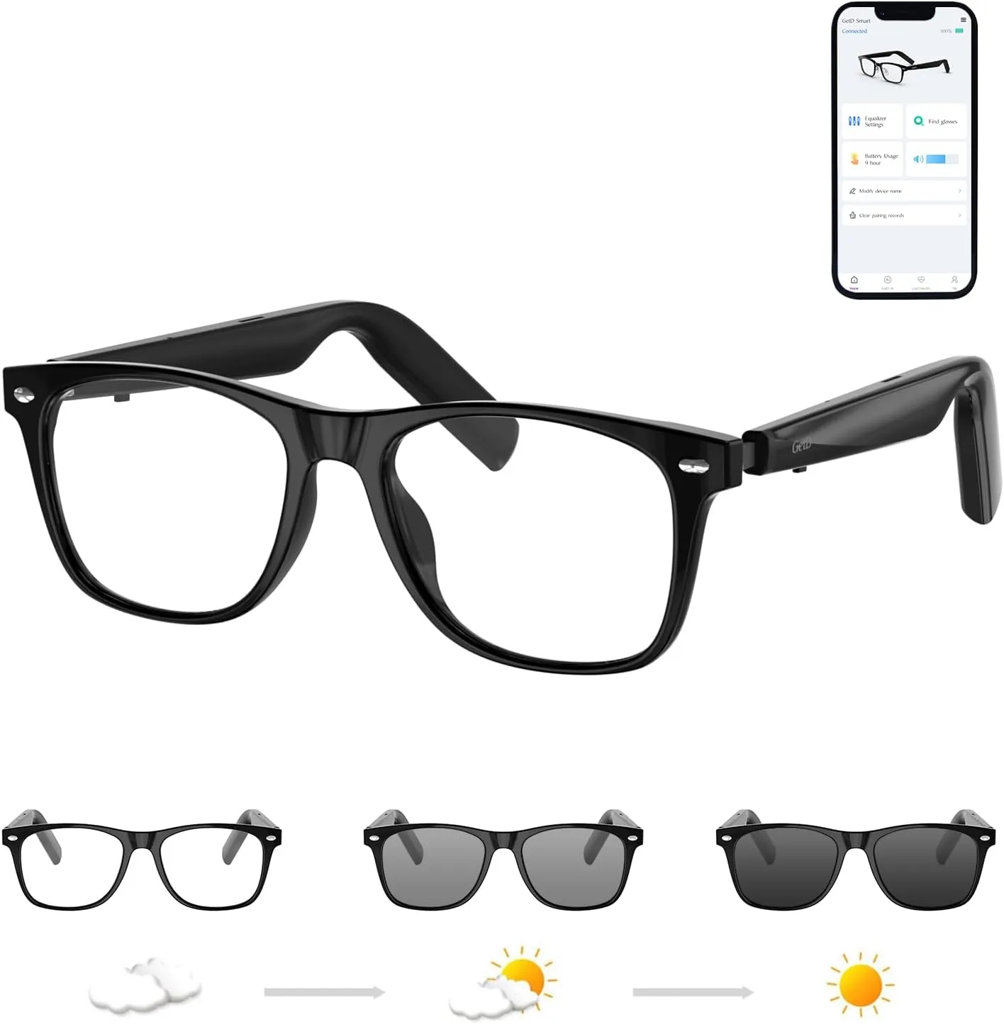 Bluetooth Sunglasses for Men/Women, AI Translator, 11H Battery Life, Polarized Lens, UV Protection, Voice Control, Built-in Mic & Speakers, Smart Eyewear for Gaming Meeting Travel