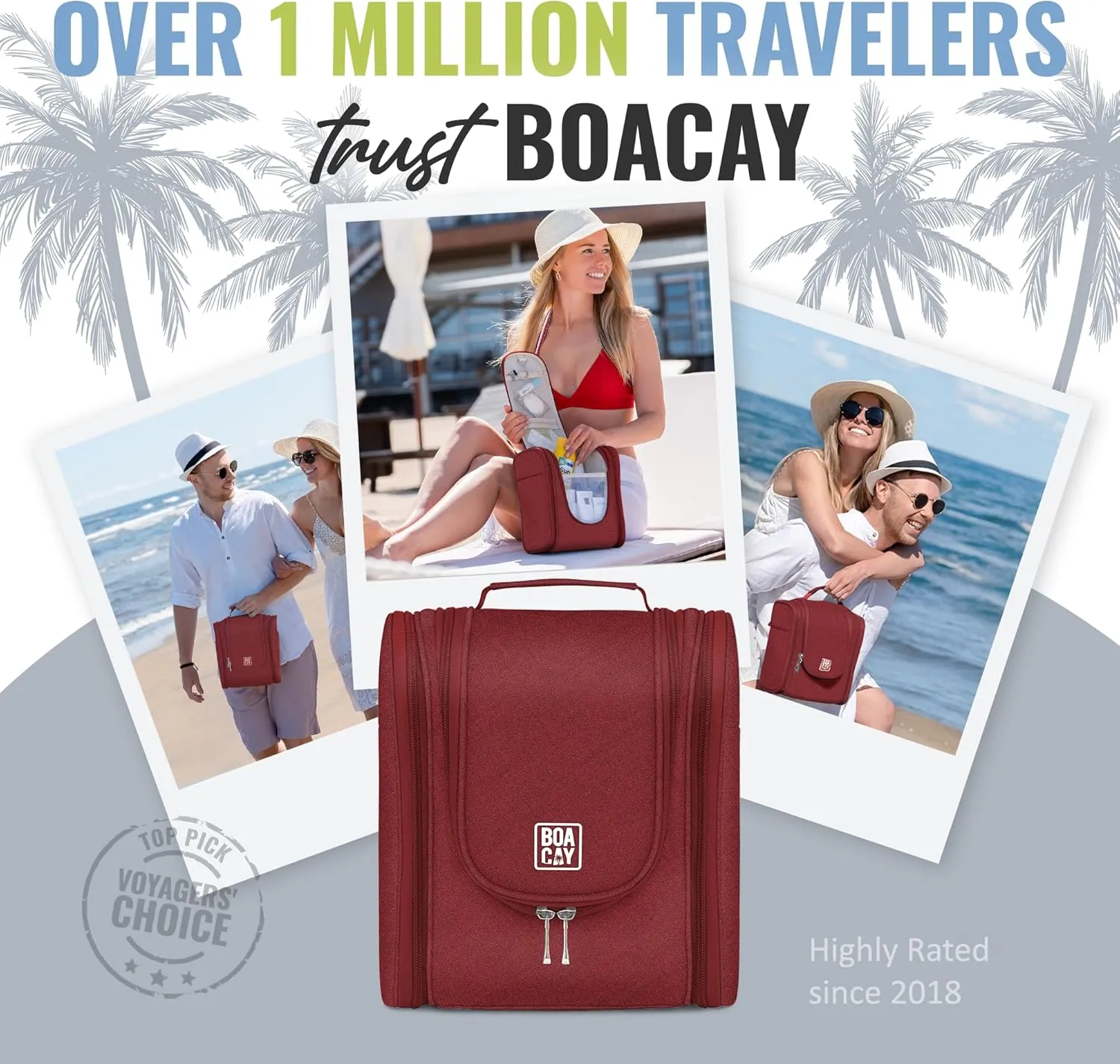 BOACAY Hanging Travel Toiletry Bag for Women and Men, Makeup Bag, Bathroom & Shower Organizer Kit for Accessories, Cosmetics, Travel Essentials