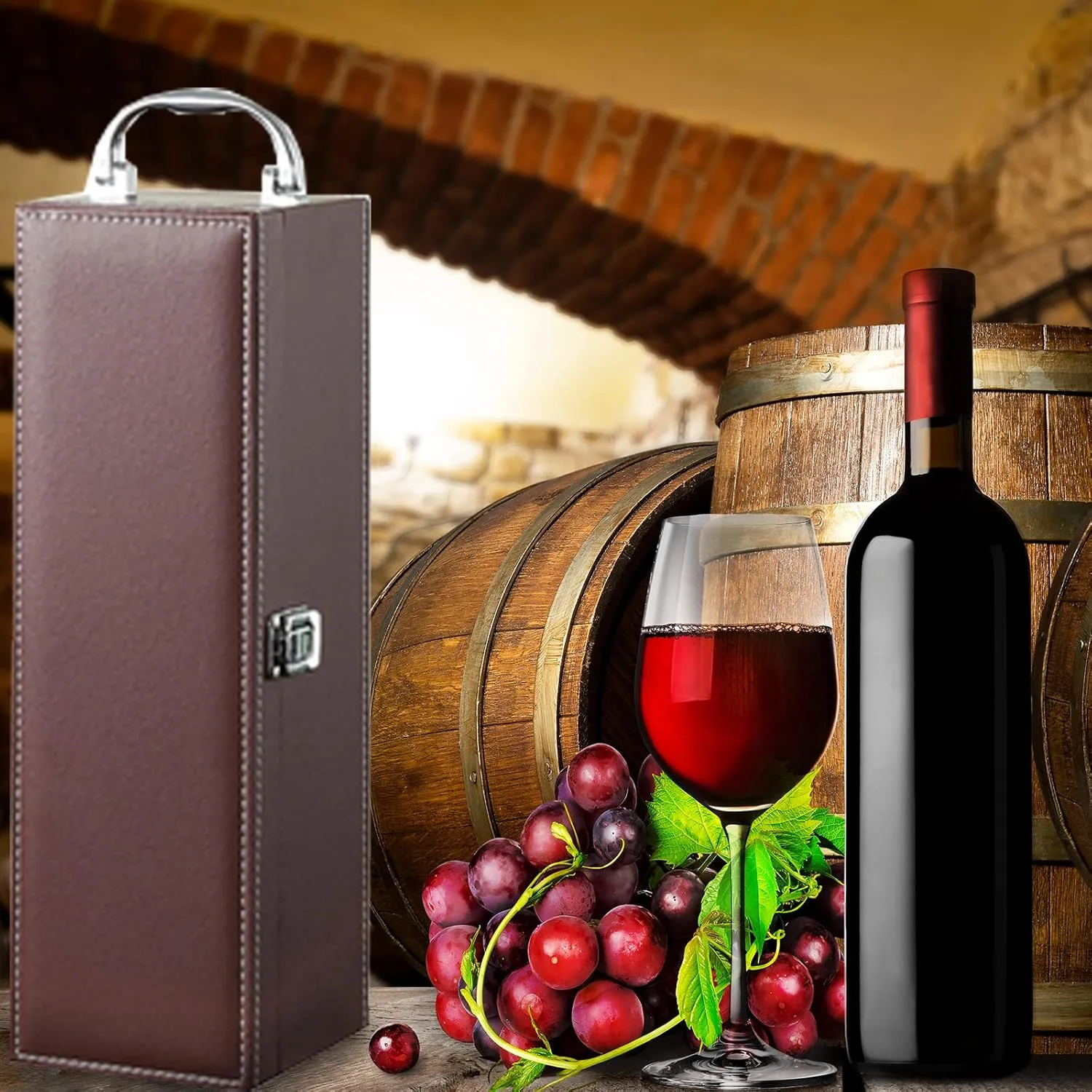 Bottle Wine Carrier,Leather Wine Gift Boxes,for Wedding, Anniversary,Travel, Restaurant, Party, Gifts for Wine Lovers, Storage Box for Home Bar Wine Collection With 4pcs Wine Accessories Set（brown）