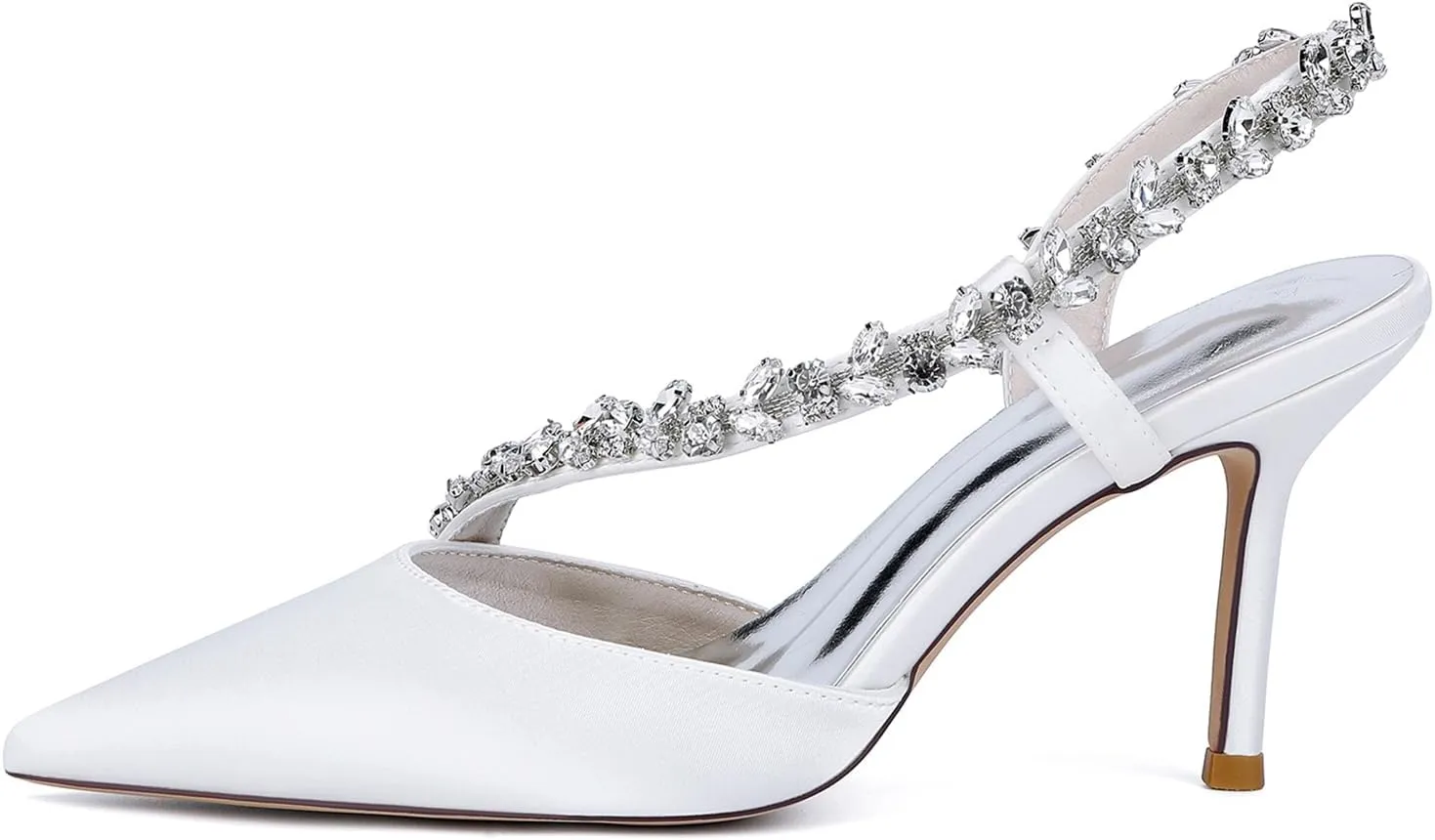 Bridal Stiletto Rhinestonepointed Toe Wedding Dress Shoes 8.5Cm Closed Toe Fashion Satin Strappy Sandals Dress Shoes for Women Comfortable Party