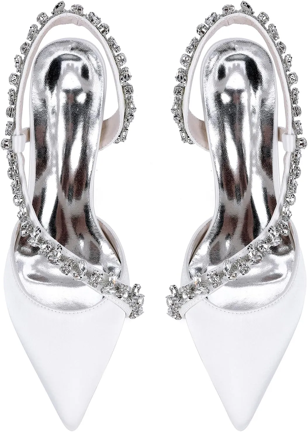 Bridal Stiletto Rhinestonepointed Toe Wedding Dress Shoes 8.5Cm Closed Toe Fashion Satin Strappy Sandals Dress Shoes for Women Comfortable Party