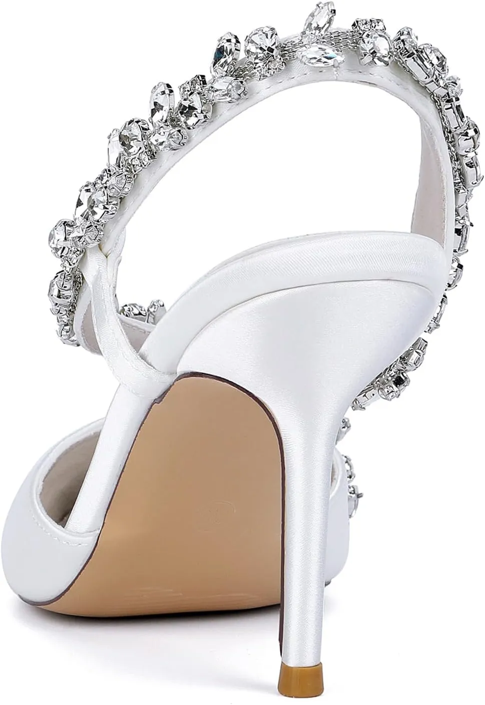 Bridal Stiletto Rhinestonepointed Toe Wedding Dress Shoes 8.5Cm Closed Toe Fashion Satin Strappy Sandals Dress Shoes for Women Comfortable Party