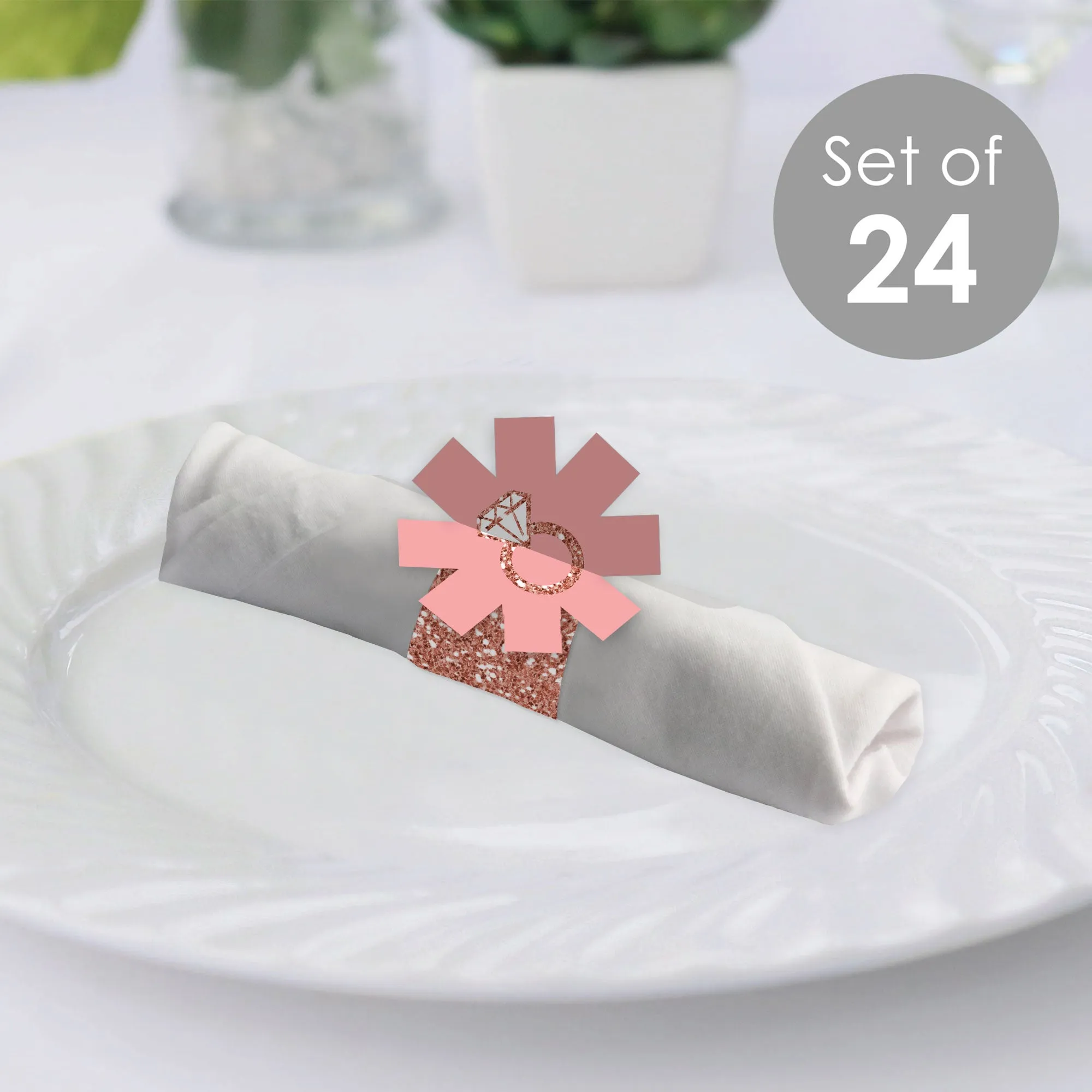 Bride Squad - Rose Gold Bridal Shower or Bachelorette Party Paper Napkin Holder - Napkin Rings - Set of 24