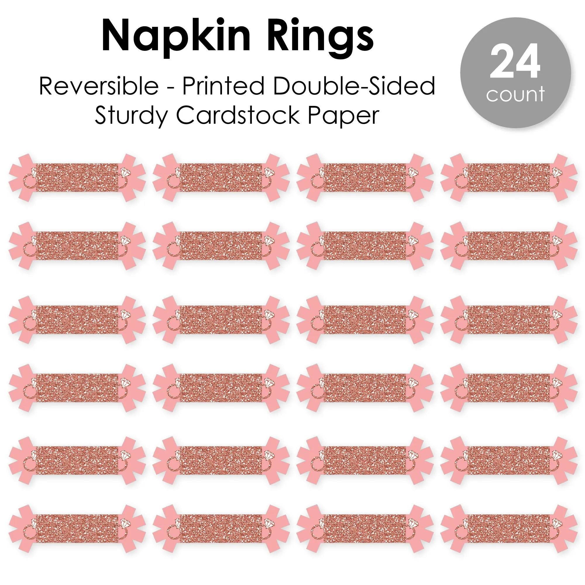 Bride Squad - Rose Gold Bridal Shower or Bachelorette Party Paper Napkin Holder - Napkin Rings - Set of 24