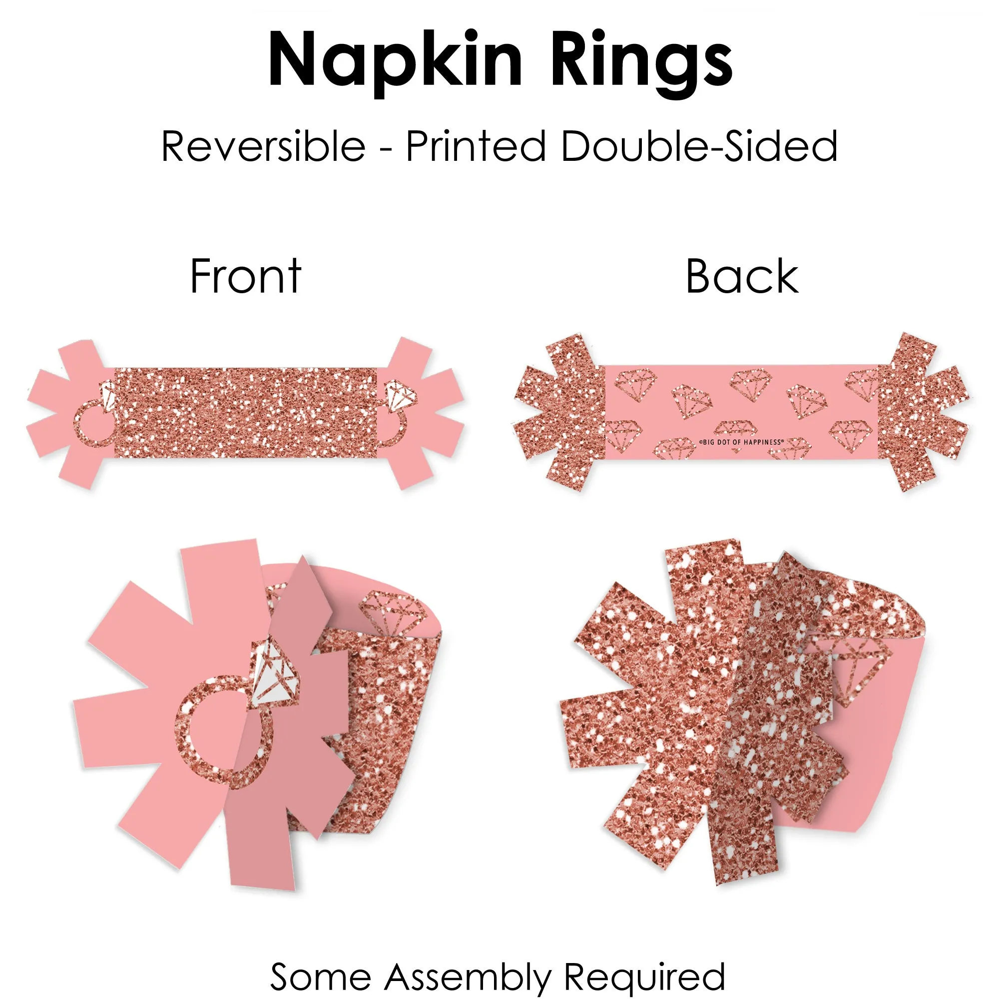 Bride Squad - Rose Gold Bridal Shower or Bachelorette Party Paper Napkin Holder - Napkin Rings - Set of 24