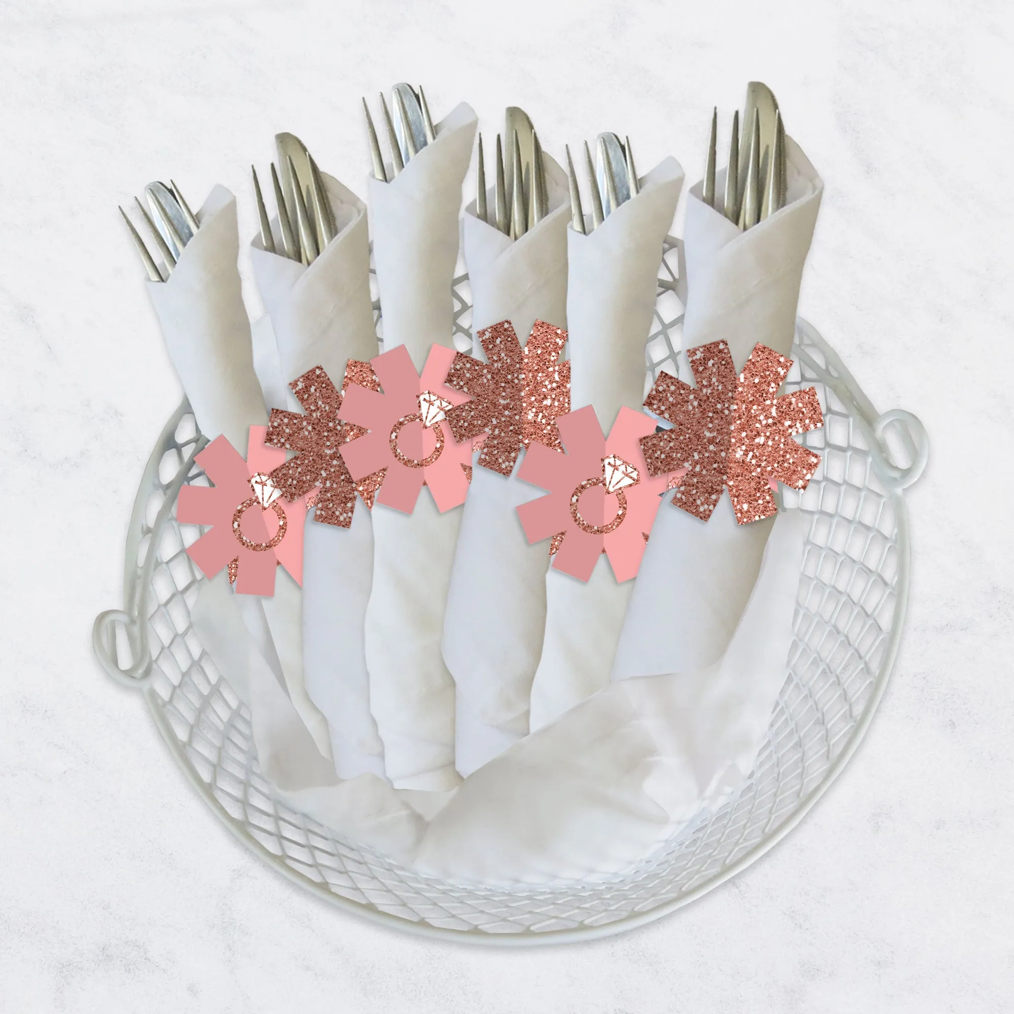 Bride Squad - Rose Gold Bridal Shower or Bachelorette Party Paper Napkin Holder - Napkin Rings - Set of 24