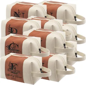 Bridesmaid Gifts Set of 10, Personalized Toiletry Bag for Women, 3 Design & 4 Color, Custom w/Name, Title, Date, Bridesmaid Proposal Gifts, Bridal Shower Gift, Bachalorette Party Favors, D3 - CHESTNUT