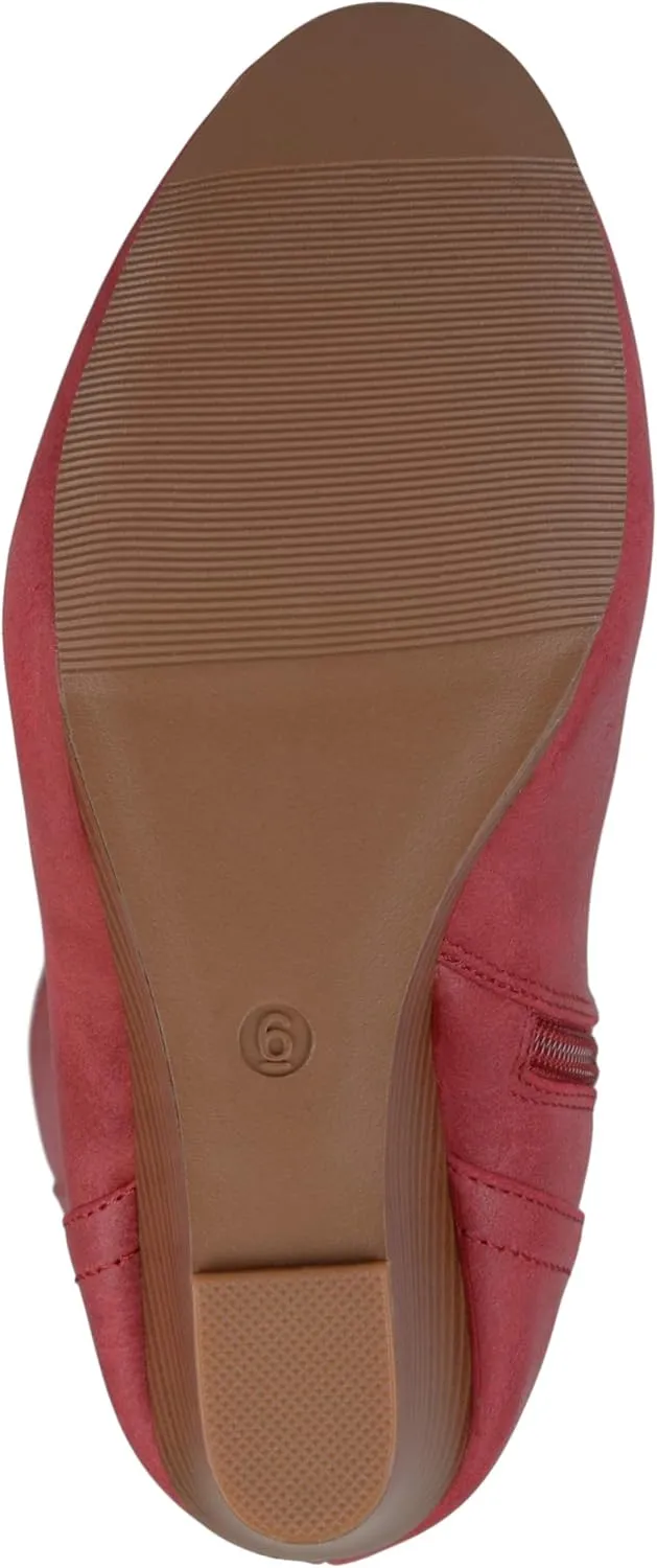 Brinley Co. Womens Regular and Wide Calf Round Toe Faux Leather Mid-calf Wedge Boots