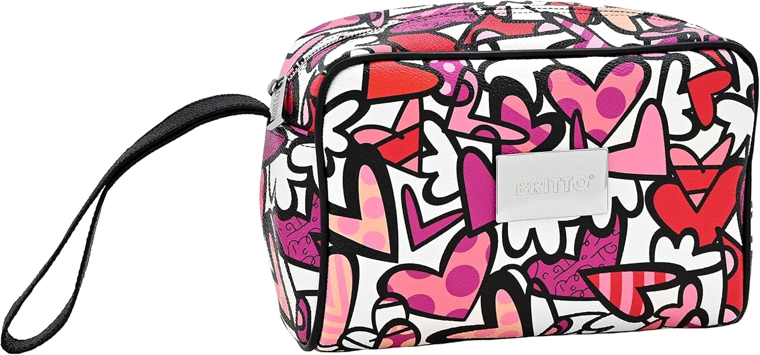 BRITTO Romero Eco Leather Toiletry Bag, Alive, Pink Hearts