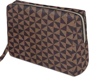 Brown Checkered Makeup Bag, Cosmetic Bags for Women Toiletry Travel Organizer Portable Make Up Bags for Christmas Birthday Gifts