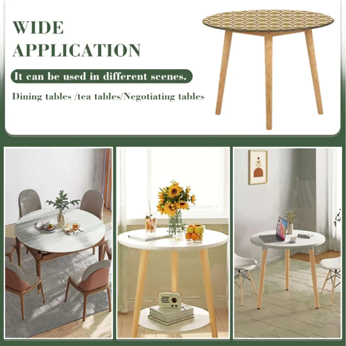 Brown Green Round Table Cloth Lines Stripes Simple Fun Designed Artwork Elastic Edge Waterproof Table Cover Table Cloth for Round Table Fashion Fit for 40"-43" Table