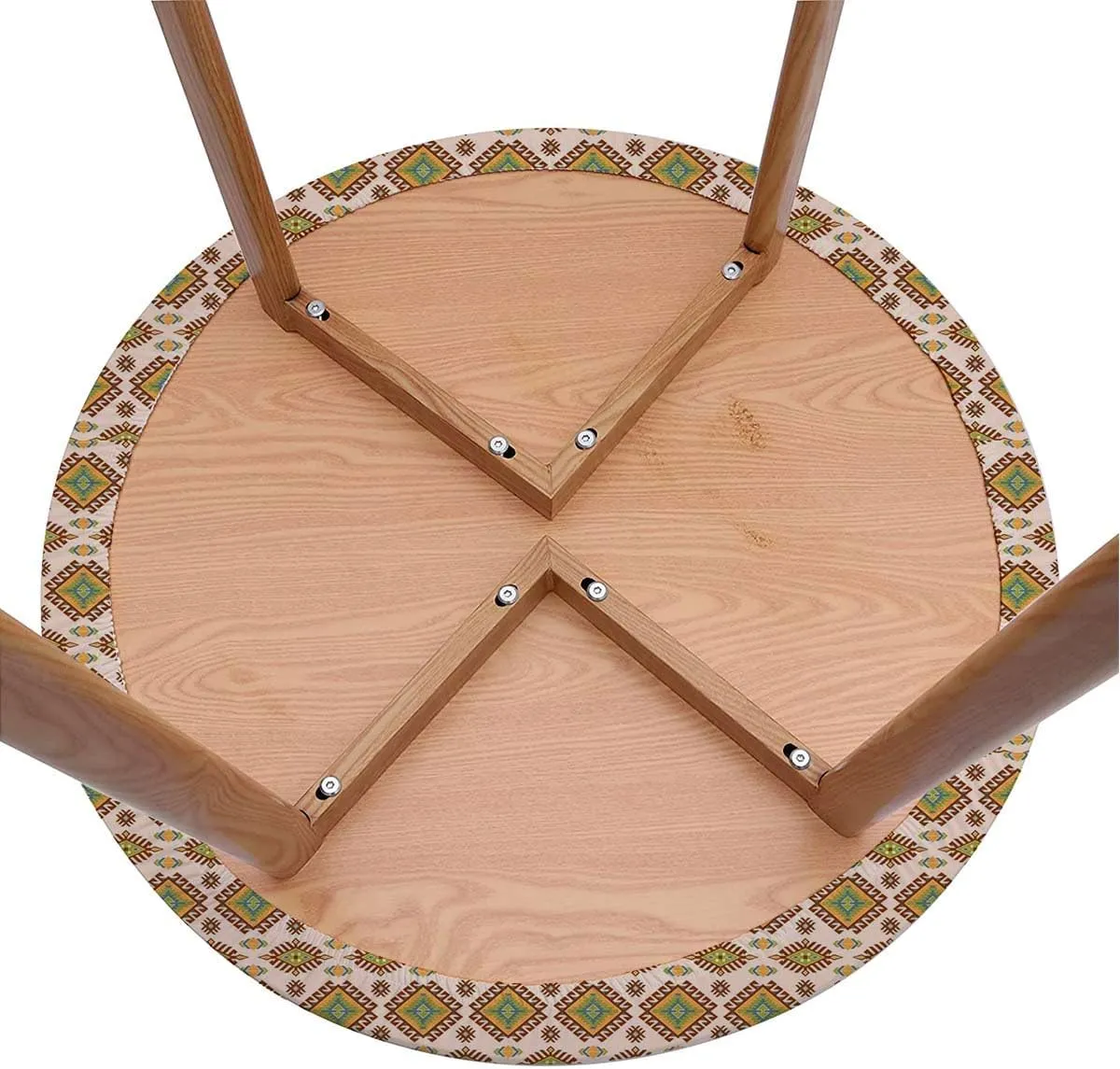 Brown Green Round Table Cloth Lines Stripes Simple Fun Designed Artwork Elastic Edge Waterproof Table Cover Table Cloth for Round Table Fashion Fit for 40"-43" Table