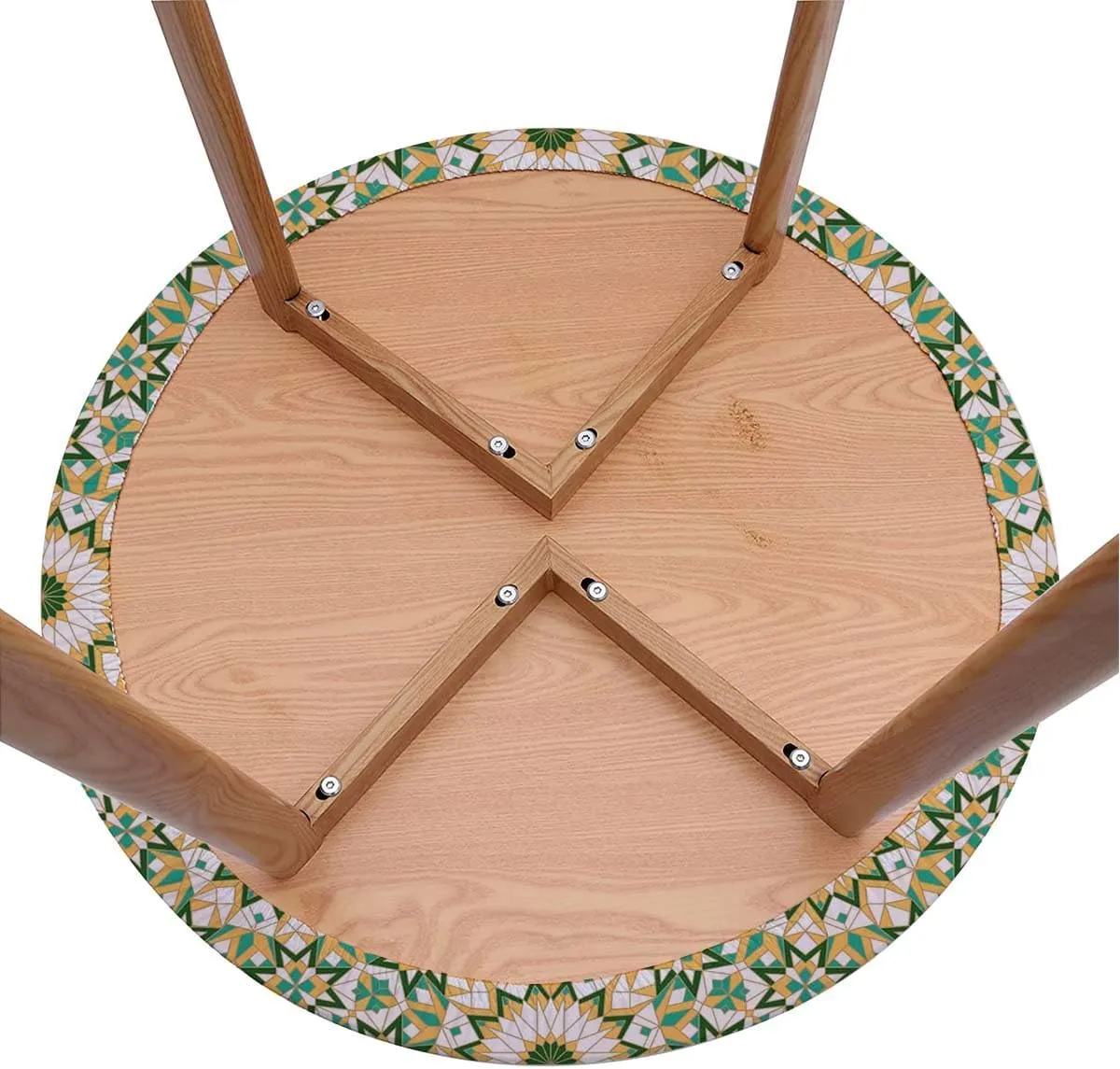 Brown Green Round Tablecloth with Elastic Edge Lines Stripes Simple Fun Designed Artwork Soft-Touch Fitted Table Cloth, Waterproof Oil-Proof Table Cover Fashion Fit for 40"-43" Table