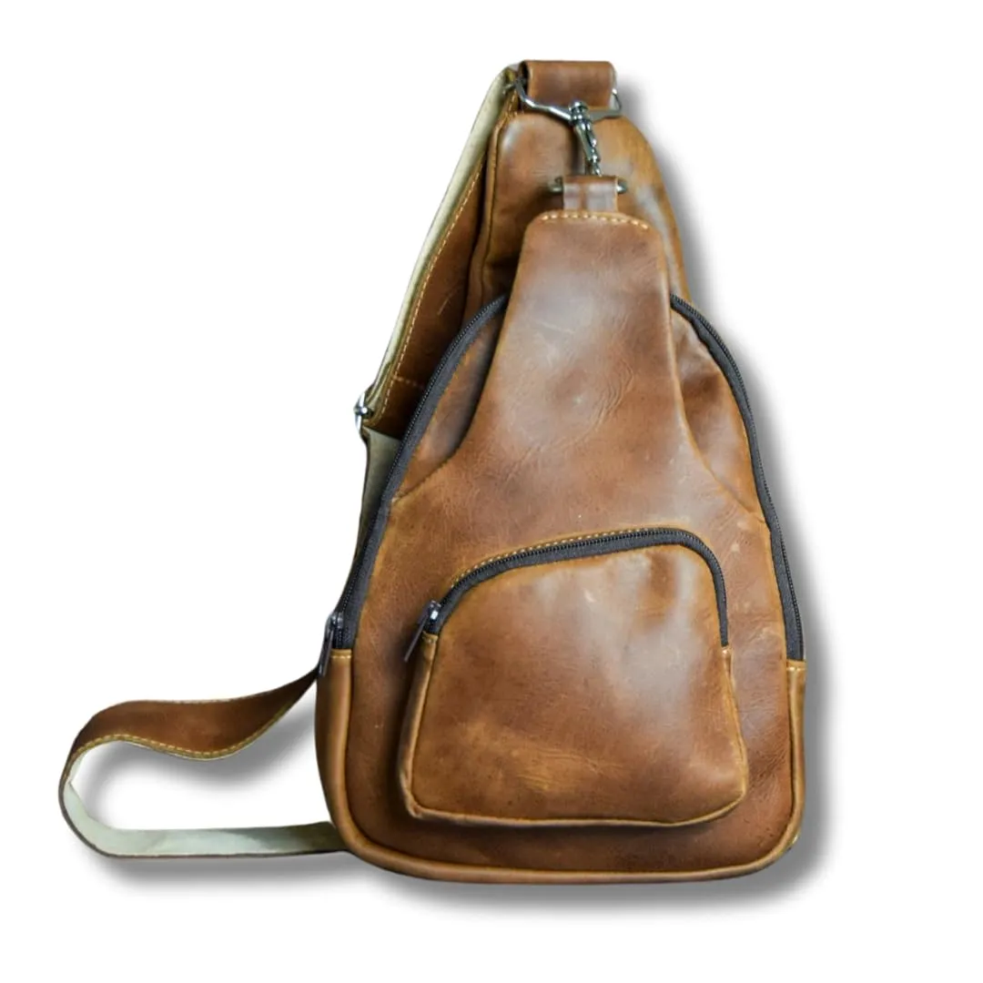 Brown Leather Sling Bag/Crossbody Purse - Handcrafted - Genuine Leather