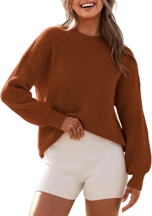 BTFBM Womens Casual Long Sleeve Sweaters Crew Neck Oversized Ribbed Knit Pullover Sweater 2025 Fall Winter Jumper Tops