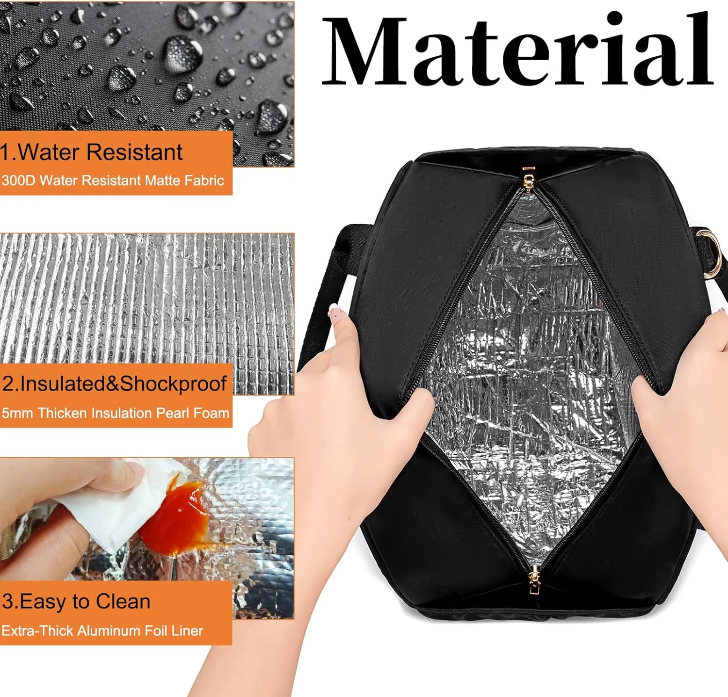 BTOOP Lunch Box for Women Men Insulated Lunch Bag Quilted Lunchbox Cute Adult Lunch Tote with Adjustable Shoulder Strap Reusable Lunch Bags Water Resistant for Travel Work Picnic (Black)