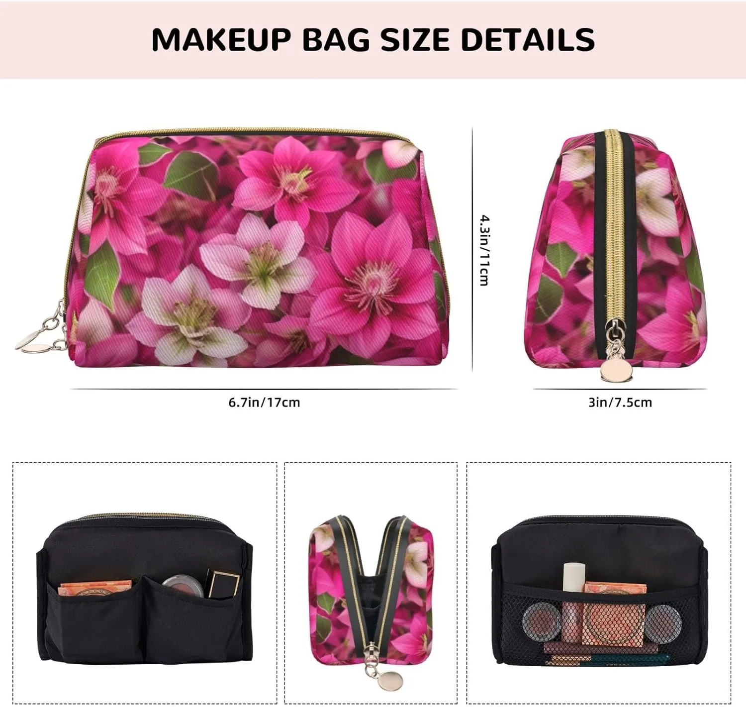 Budding Roses Toiletry Pouch, Travel-Friendly Makeup Organizer For Makeup Brushes, Lipsticks