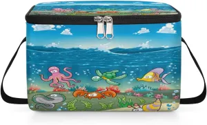 Budxapjw Cartoon Octopus Womens Lunch Bag with Shoulder Strap Underwater Animals Reusable Men Sports Insulated Lunch Box Leakproof Cooler Tote Bag for Office Picnic Hiking Beach