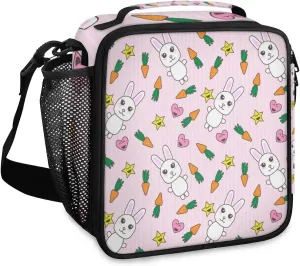 Budxapjw Cartoon Rabbit Insulated Lunch Bag with Shoulder Strap Carrot Pattern Reusable Cooler Square Tote Lunch Bag for Women Men Office Work Travel Picnic Camping