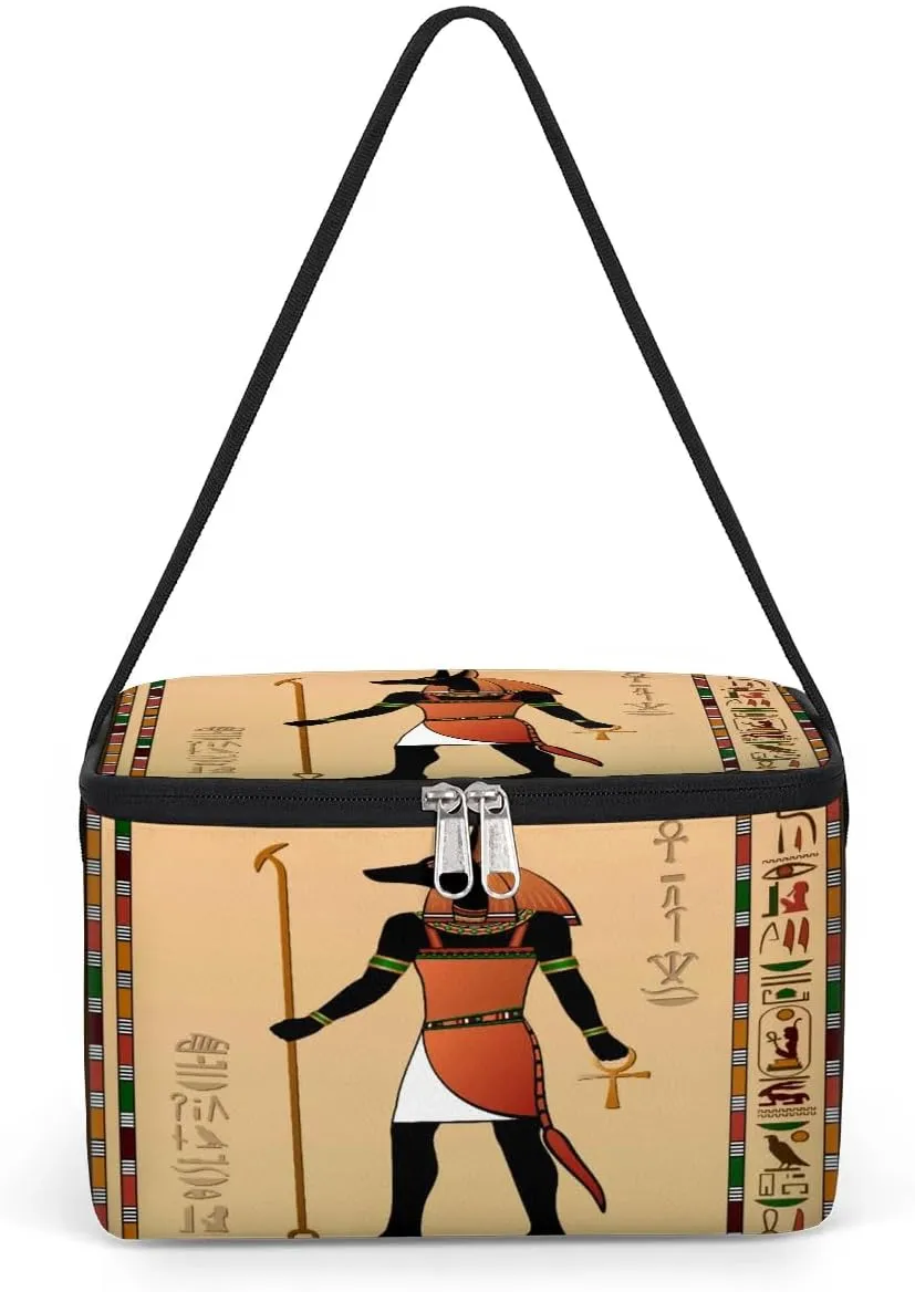 Budxapjw Egypt Murals Womens Lunch Bag with Shoulder Strap Deity Anubis Reusable Men Sports Insulated Lunch Box Leakproof Cooler Tote Bag for Office Picnic Hiking Beach