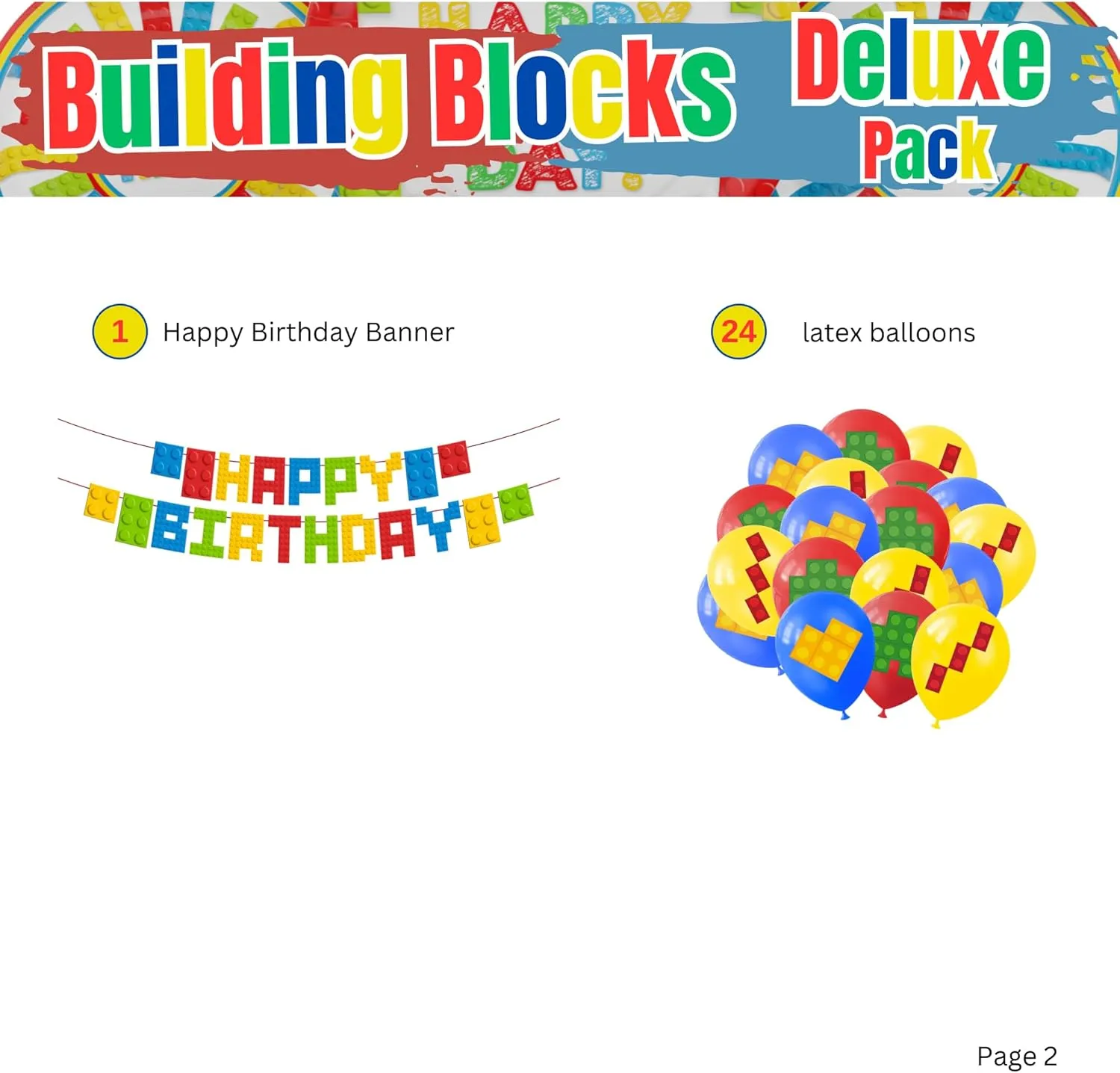 Building Block Deluxe Party Supplies Pack (137 Pieces for 16 Guests) - Brick Party Supplies, Gamer Birthday Decorations, Gamer Party Supplies , Blocks Party Decor, Brick Birthday, Blue Orchards