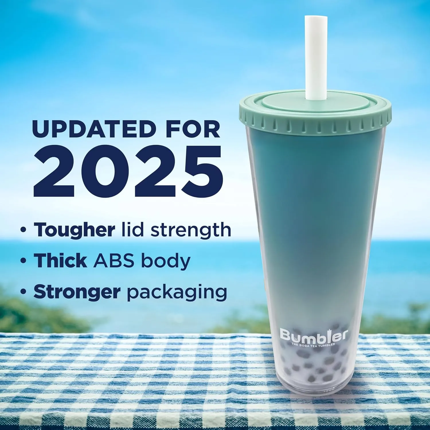 Bumbler 24oz Large Reusable Portable Eco-Friendly Tumbler | Drinking Cup with Wide Soft Tip Straw, Aesthetic Leak-Proof Lid – for Boba Tea, Smoothies, Iced Coffee, Hot or Cold Drinks – Fresh Mint
