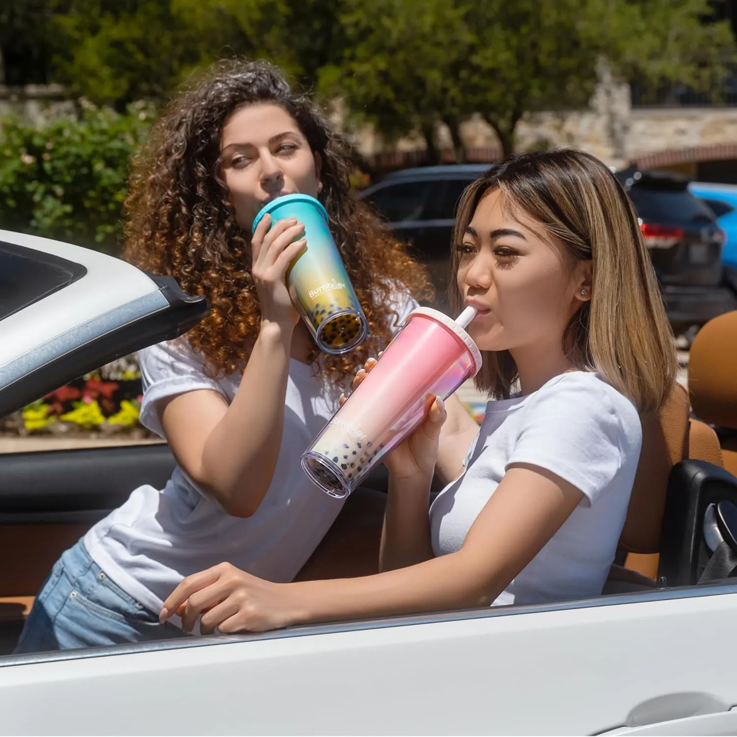 Bumbler 24oz Large Reusable Portable Eco-Friendly Tumbler | Drinking Cup with Wide Soft Tip Straw, Aesthetic Leak-Proof Lid – for Boba Tea, Smoothies, Iced Coffee, Hot or Cold Drinks – Fresh Mint