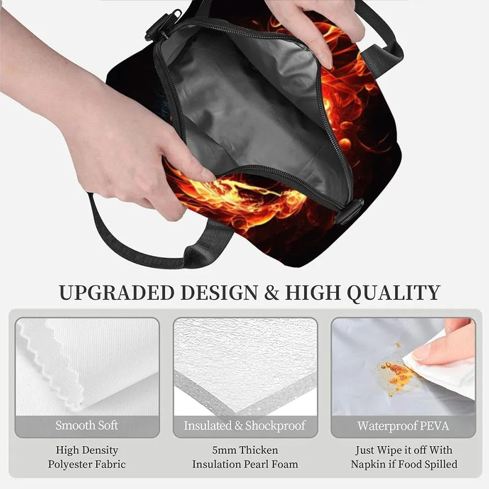 Burning flying soccer ball fire sparks a dark Generative Insulated Adult Lunch Bag with Shoulder Strap for Women Lightweight Reusable Portable Freezable Lunch Tote Bag for Work Picnic