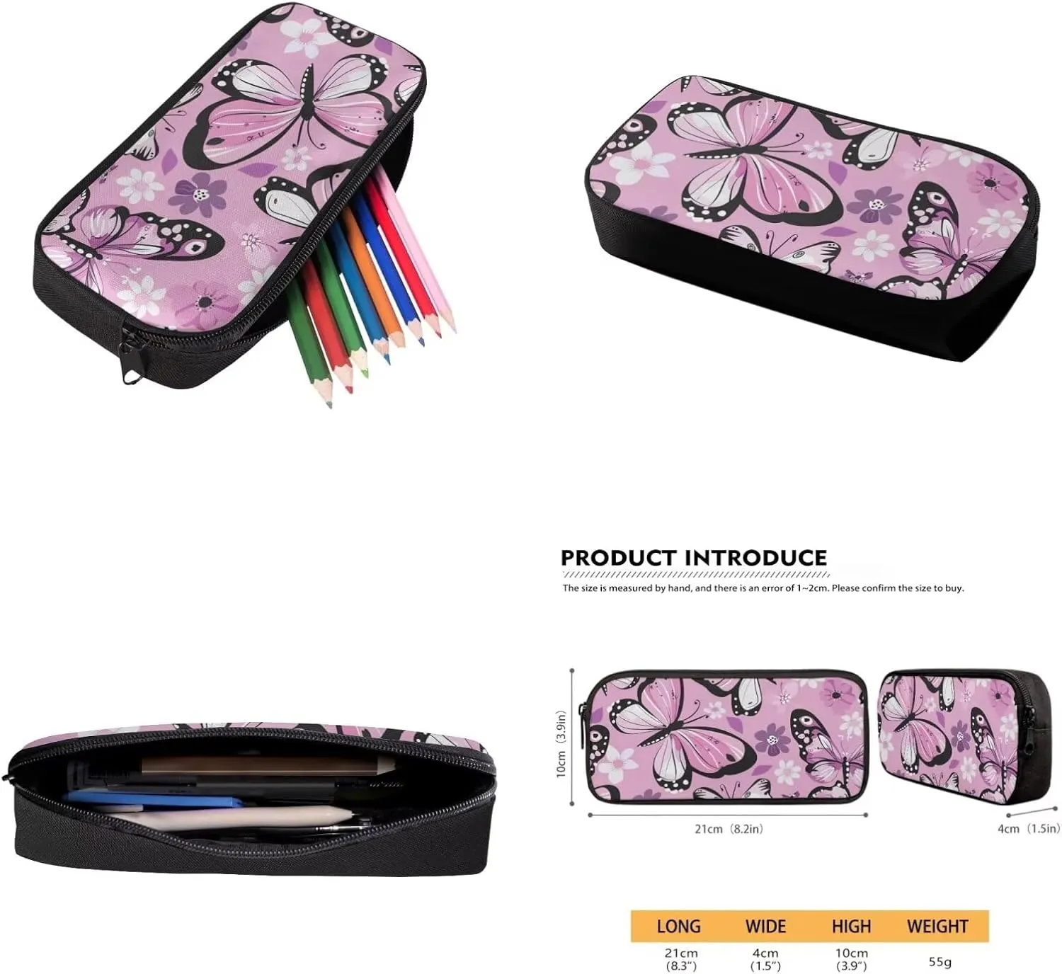 Butterfly Flower Backpack for Girls 4PCS Backpack Set with Lunch Box Pencil Case and Water Bottle Holder Novelty Bookbags for Children Teens Lightweight Backpack 4 in 1 Set for School
