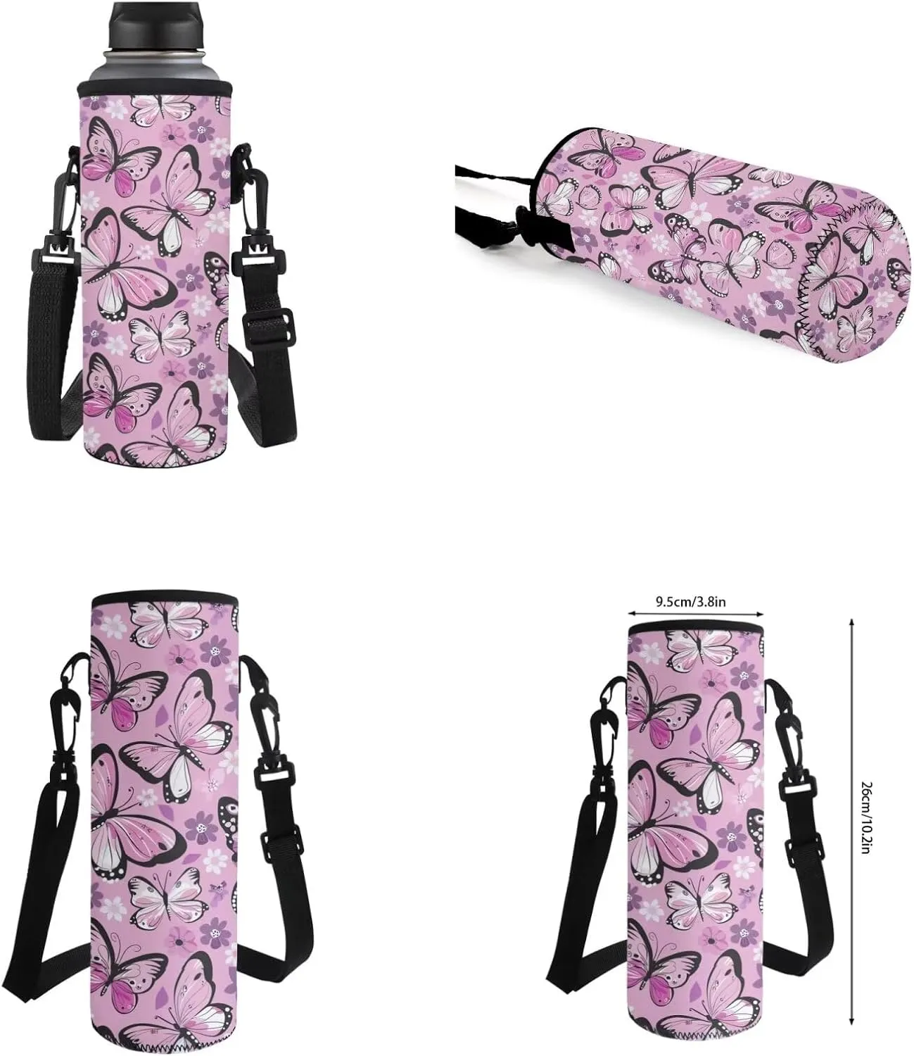 Butterfly Flower Backpack for Girls 4PCS Backpack Set with Lunch Box Pencil Case and Water Bottle Holder Novelty Bookbags for Children Teens Lightweight Backpack 4 in 1 Set for School