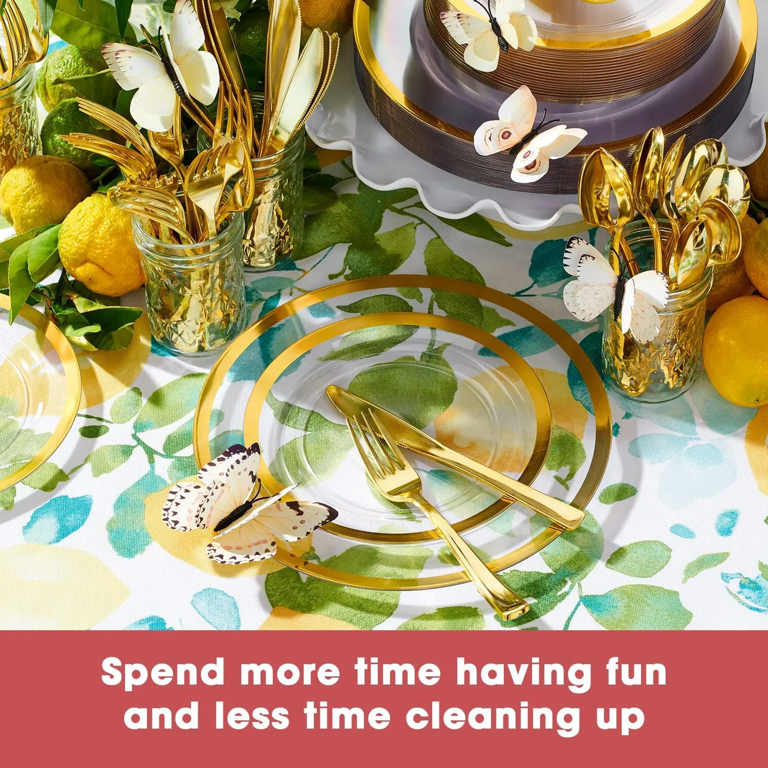By Madee HEAVYWEIGHT 100 Pcs Clear and Gold Plastic Plates for Party | 50 Dinner & 50 Dessert Plates | High End for Wedding, Showers or Any other Special Occasion (50 Guests)