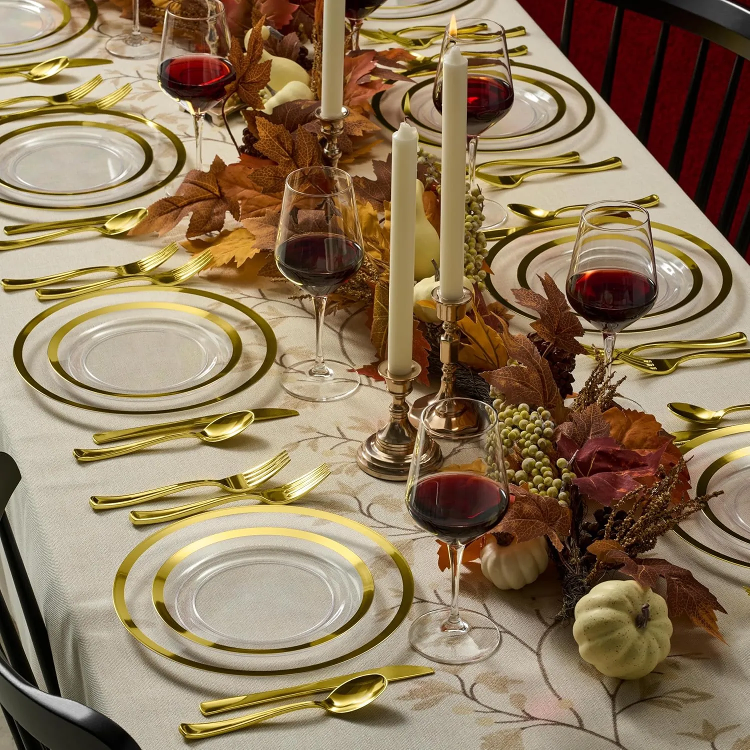 By Madee HEAVYWEIGHT 100 Pcs Clear and Gold Plastic Plates for Party | 50 Dinner & 50 Dessert Plates | High End for Wedding, Showers or Any other Special Occasion (50 Guests)