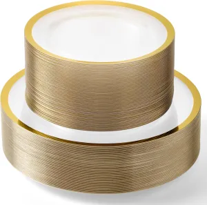 By Madee HEAVYWEIGHT 100 Pcs Clear and Gold Plastic Plates for Party | 50 Dinner & 50 Dessert Plates | High End for Wedding, Showers or Any other Special Occasion (50 Guests)