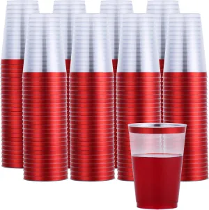 By Madee HEAVYWEIGHT 200 Pack Red Plastic Cups 12 oz | Red Rimmed Plastic Cups for Party | Fancy Clear Disposable Cups for Party, Wedding and Special Gatherings