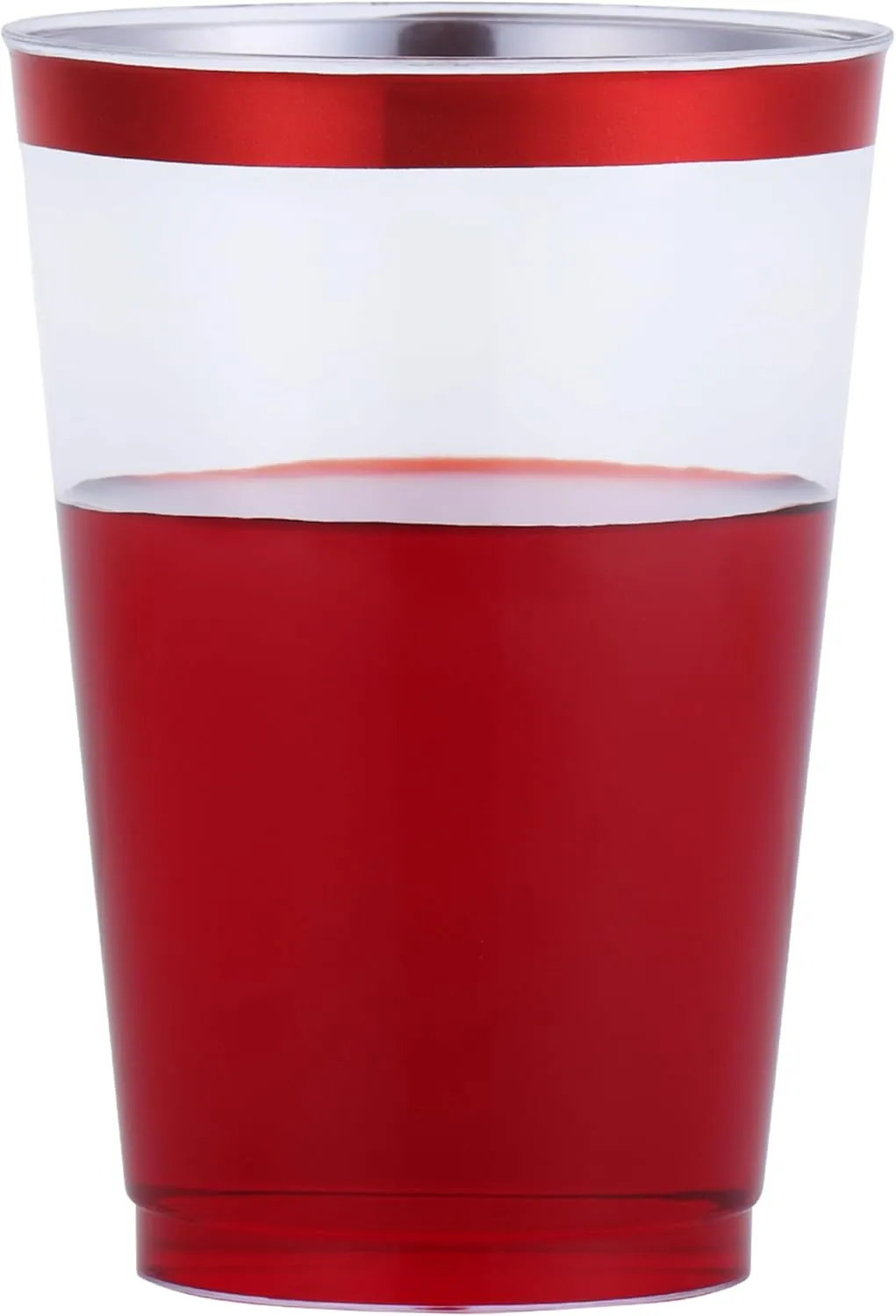 By Madee HEAVYWEIGHT 200 Pack Red Plastic Cups 12 oz | Red Rimmed Plastic Cups for Party | Fancy Clear Disposable Cups for Party, Wedding and Special Gatherings