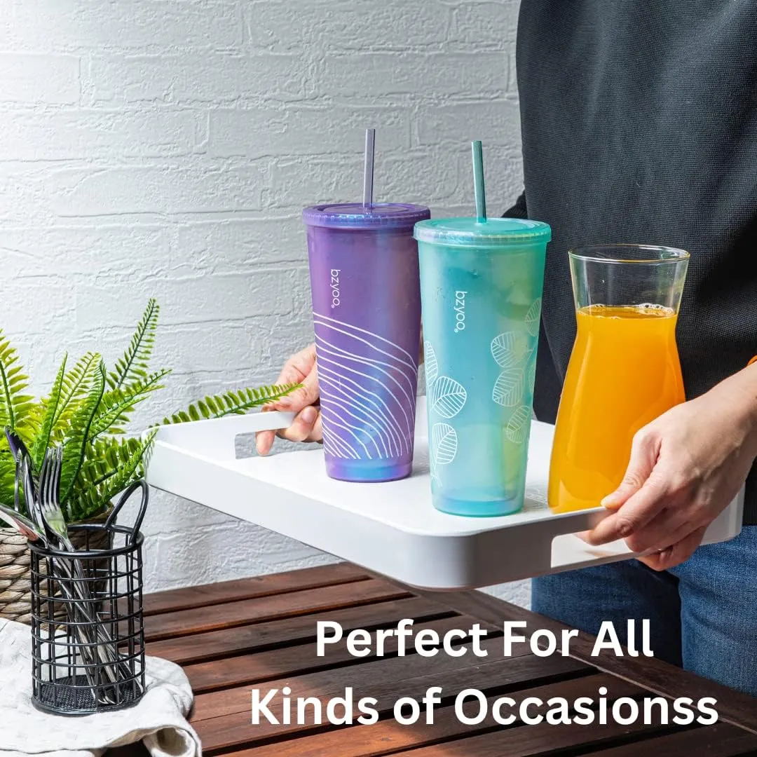 bzyoo SIP 24oz (710ml) Double Wall Plastic Tumbler with Lid and Straw Cold Drink Travel Mug Reusable Ice Coffee Tea Cup Perfect for Office Poolside Parties Gifts Color: Pearl Purple