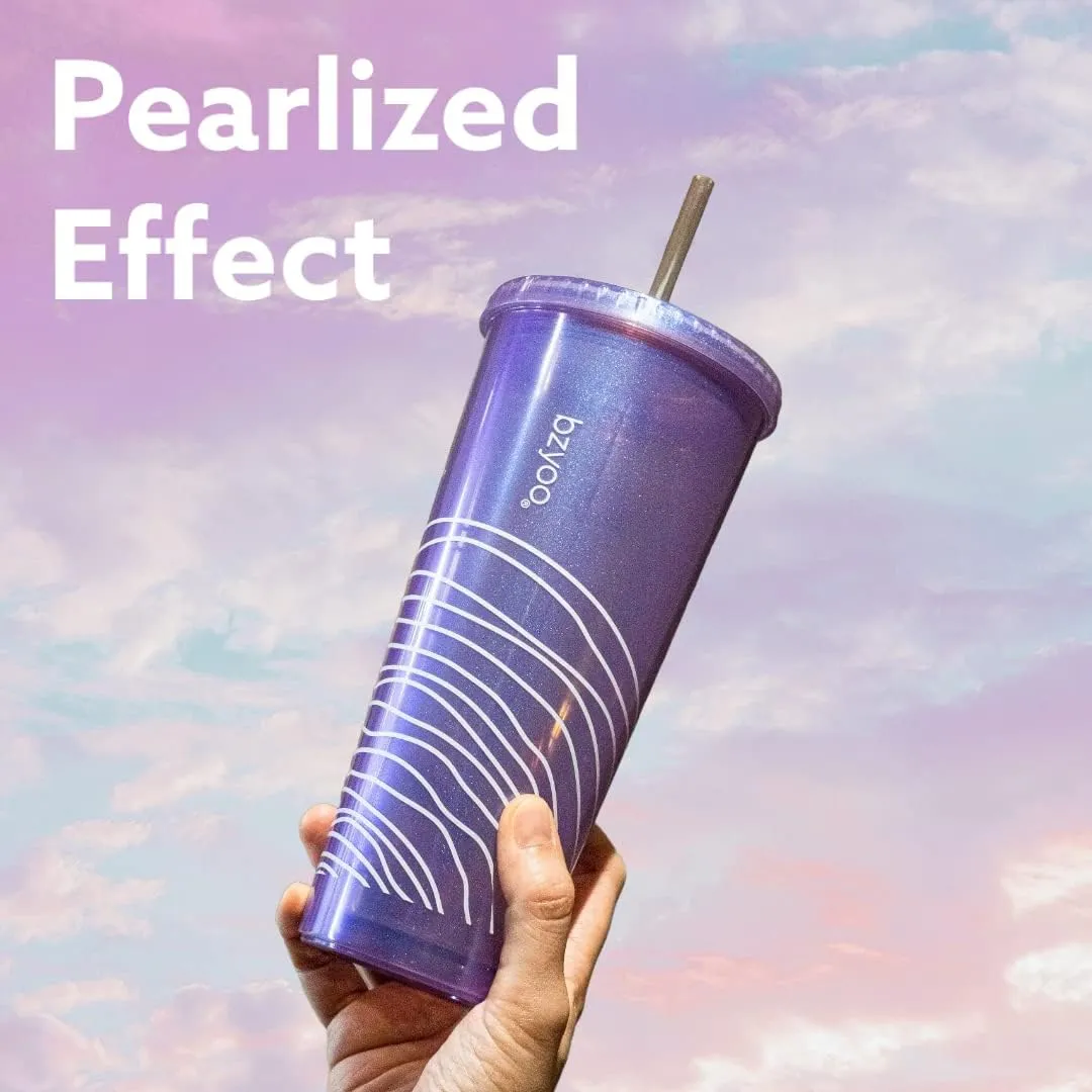 bzyoo SIP 24oz (710ml) Double Wall Plastic Tumbler with Lid and Straw Cold Drink Travel Mug Reusable Ice Coffee Tea Cup Perfect for Office Poolside Parties Gifts Color: Pearl Purple