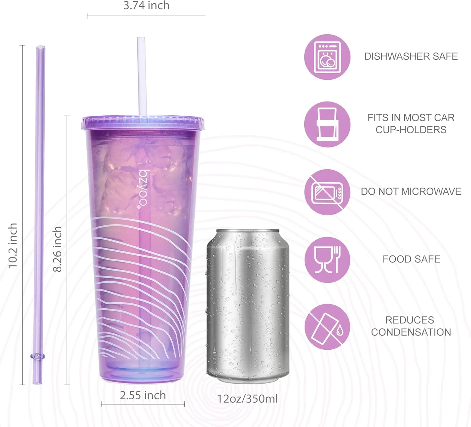 bzyoo SIP 24oz (710ml) Double Wall Plastic Tumbler with Lid and Straw Cold Drink Travel Mug Reusable Ice Coffee Tea Cup Perfect for Office Poolside Parties Gifts Color: Pearl Purple