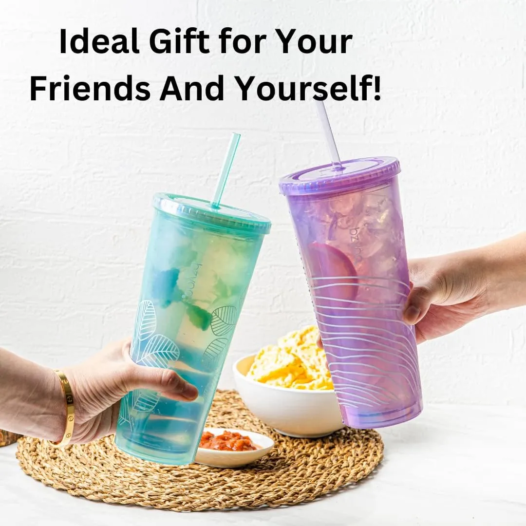 bzyoo SIP 24oz (710ml) Double Wall Plastic Tumbler with Lid and Straw Cold Drink Travel Mug Reusable Ice Coffee Tea Cup Perfect for Office Poolside Parties Gifts Color: Pearl Purple