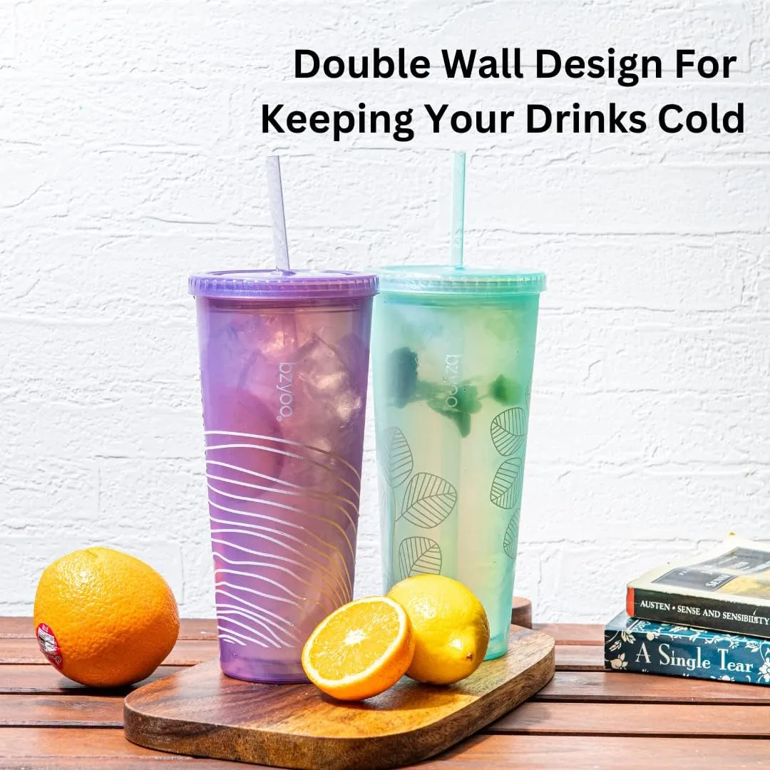 bzyoo SIP 24oz (710ml) Double Wall Plastic Tumbler with Lid and Straw Cold Drink Travel Mug Reusable Ice Coffee Tea Cup Perfect for Office Poolside Parties Gifts Color: Pearl Purple
