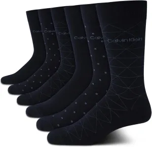 Calvin Klein Men's Dress Socks - 6 Pack Pull On Closure Cotton Blend Comfort Crew Socks - Dress Socks for Men (7-12)
