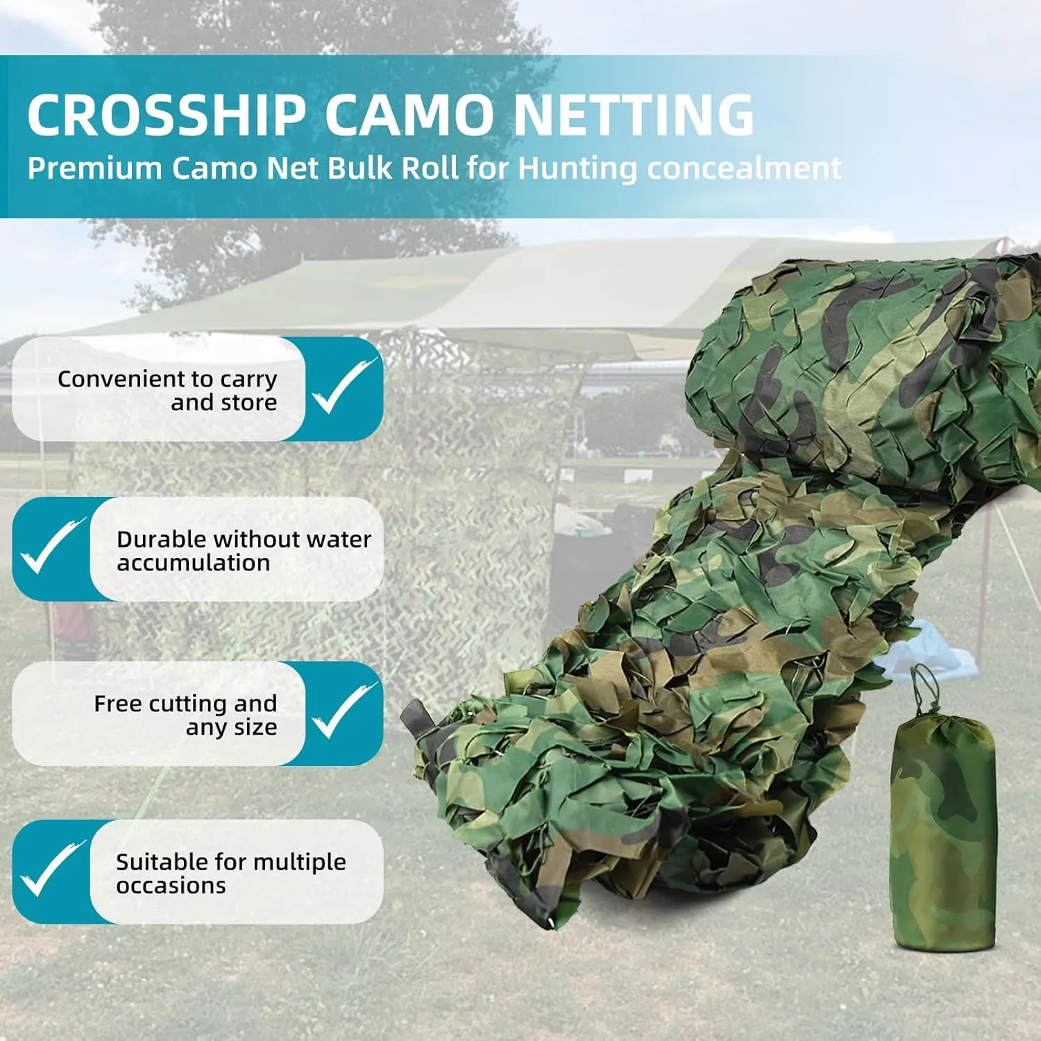Camo Netting Camouflage Net - Sunshade Camo Mesh, Party Decorations, Camping Ghillie Netting Bulk Roll