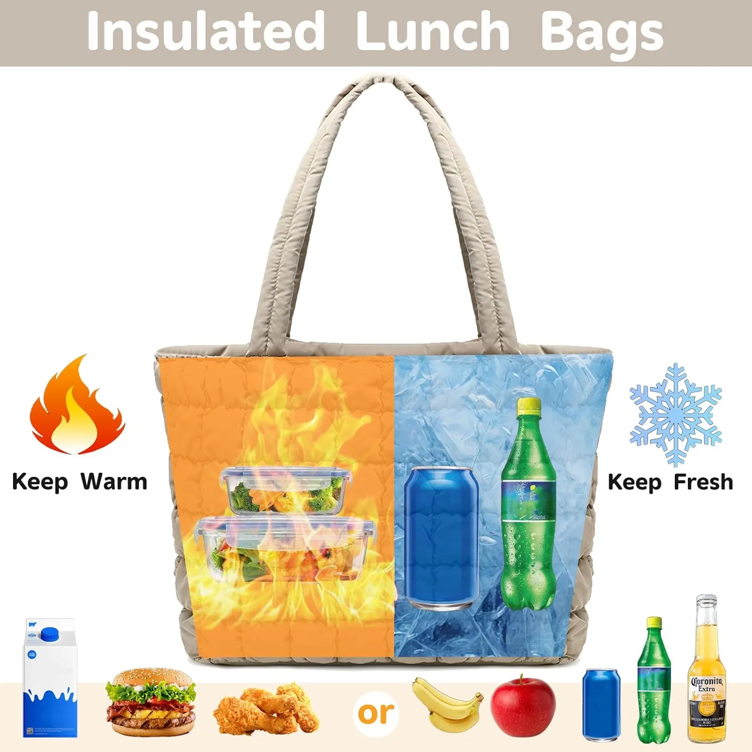 CAMTOP Lunch Box for Women Girls Insulated Cute Lunch Tote Bag Lunchbox Cooler Bag for Work Travel Picnic (Camel Grey)