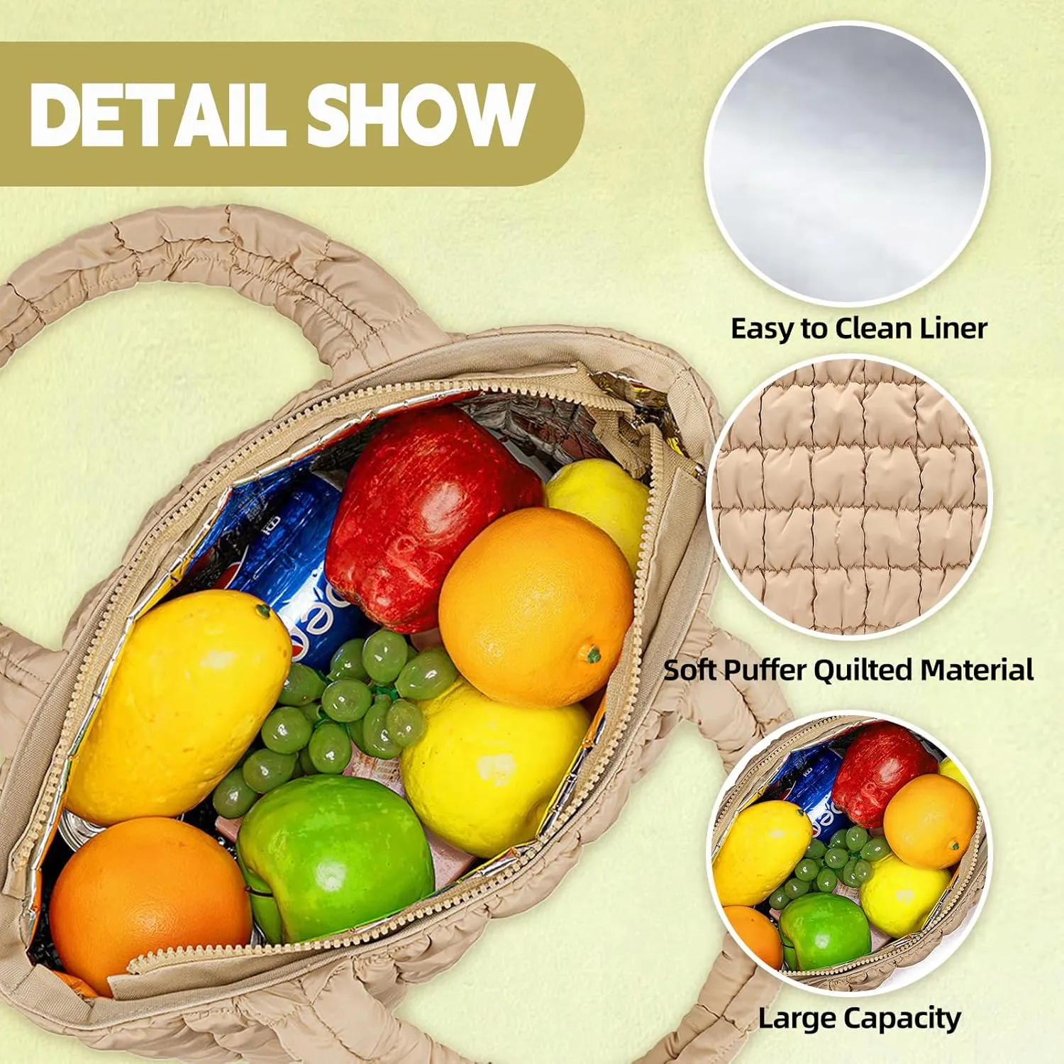 CAMTOP Lunch Box for Women Girls Insulated Cute Lunch Tote Bag Lunchbox Cooler Bag for Work Travel Picnic (Khaki)