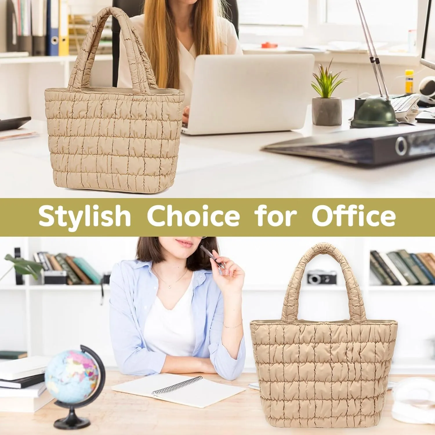 CAMTOP Lunch Box for Women Girls Insulated Cute Lunch Tote Bag Lunchbox Cooler Bag for Work Travel Picnic (Khaki)