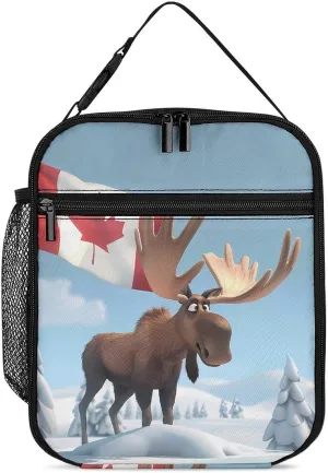 Canadian Canada Flag Funny Moose Insulated Lunch Bag Reusable Lunch Box Portable Tote Bag for Men Women
