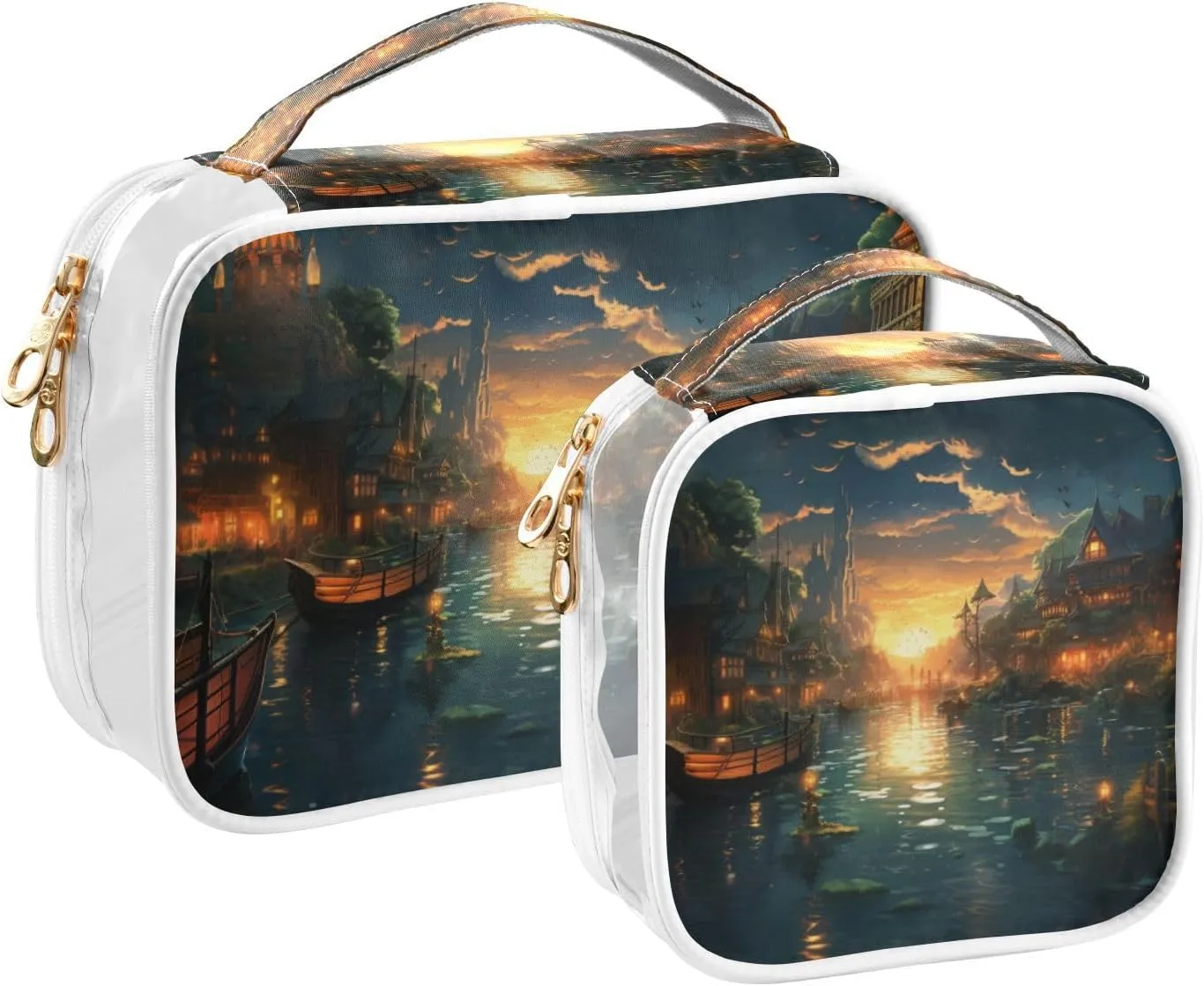 Candlelight Night View Travel Toiletry Bag for Women 2 Pack Clear Makeup Bag with Handles Waterproof Cosmetic Bag