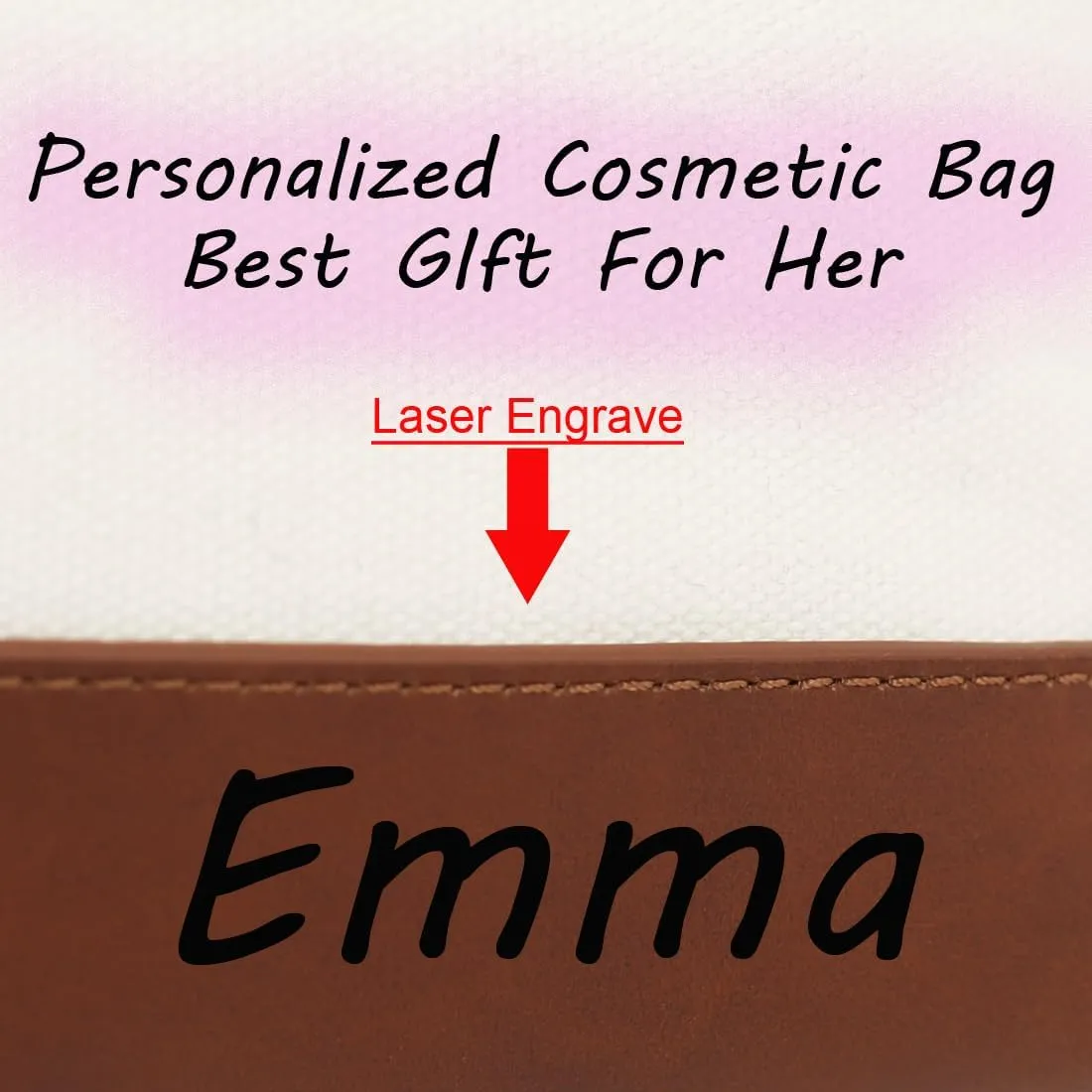 Canvas Toiletry Bag for Women, Personalized Leather Cosmetic Makeup Bag Organizer with Leather Handle, Travel Bag for Toiletries, Dopp Kit Water-resistant Shaving Bag for Accessories