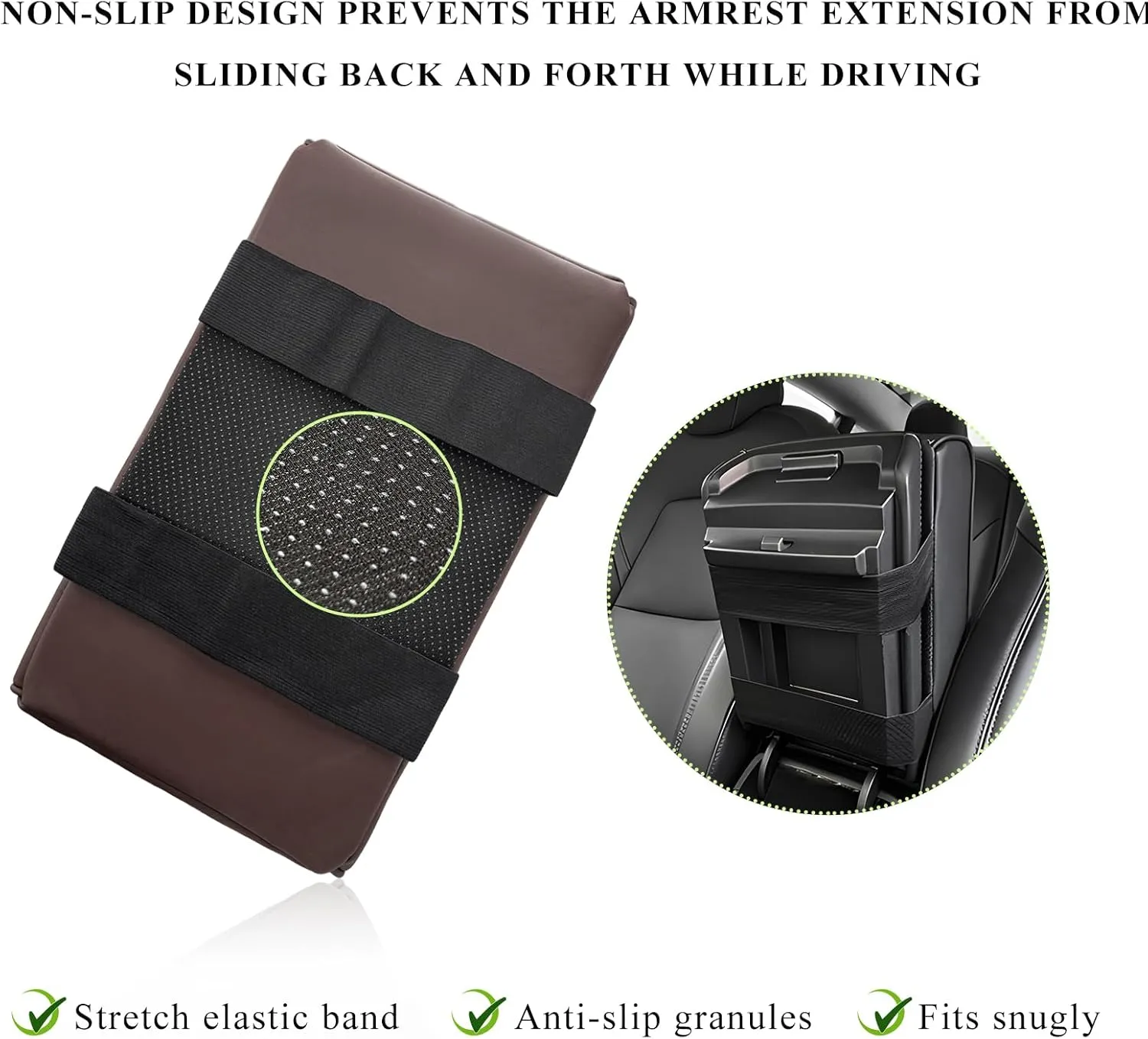 Car Center Console Armrest Pillow, Leather Auto Arm Rest Cover Protector with Cup Holder and Phone Holder, Memory Foam Armrest Cushion for Most Vehicles (Coffee, Glossy)