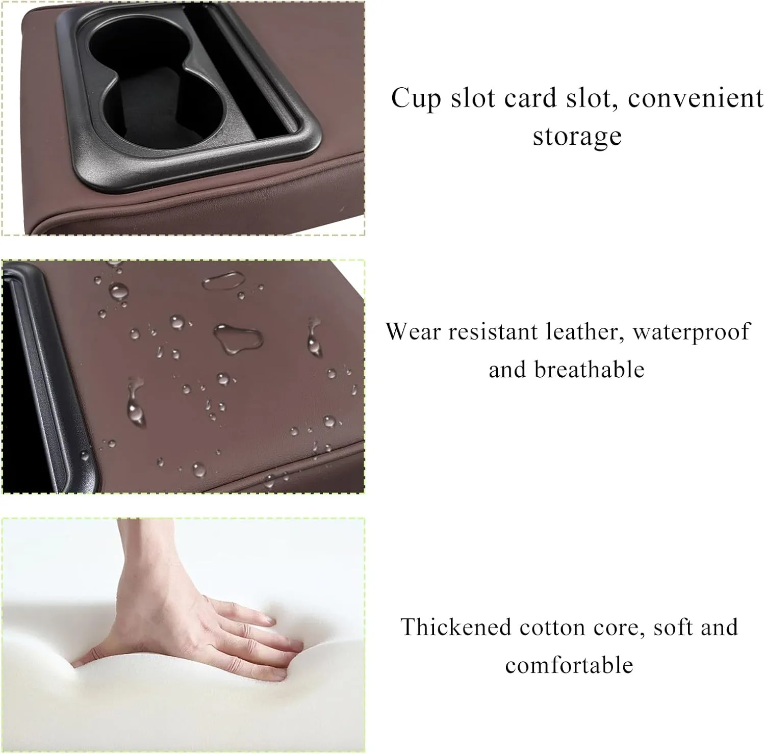 Car Center Console Armrest Pillow, Leather Auto Arm Rest Cover Protector with Cup Holder and Phone Holder, Memory Foam Armrest Cushion for Most Vehicles (Coffee, Glossy)